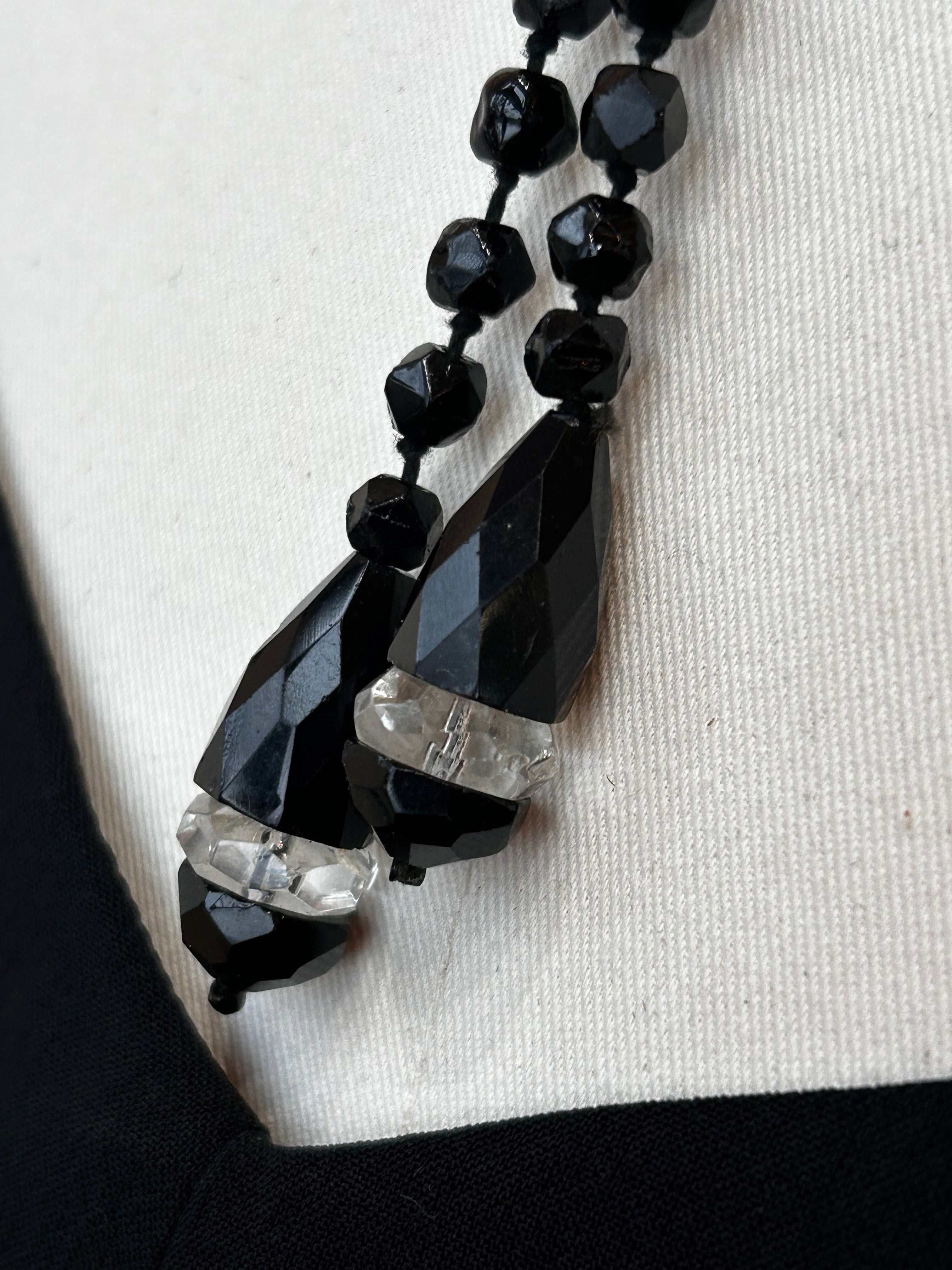 Black Faceted Bead Art Deco Necklace