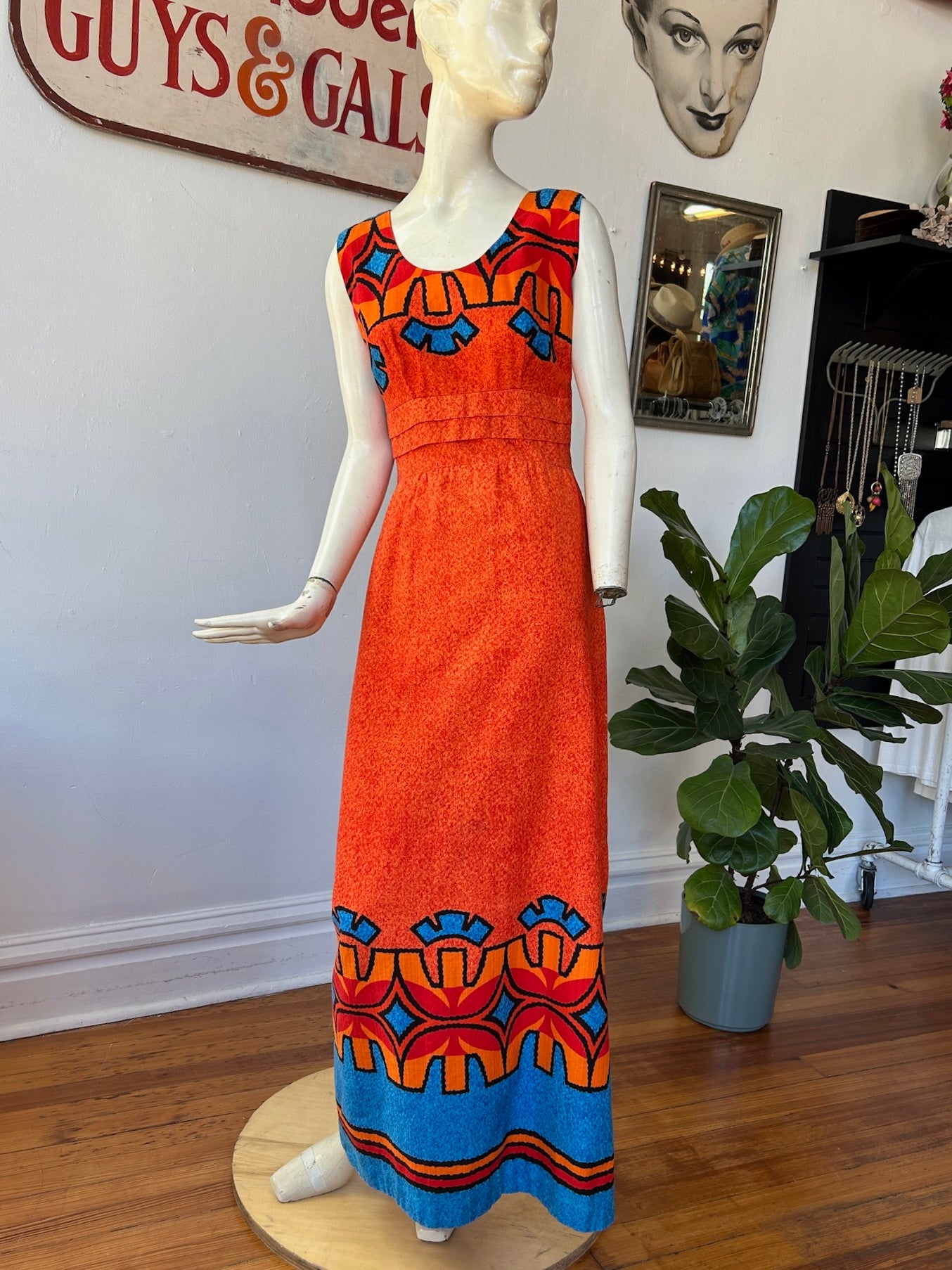 Orange & Blue Hawaiian Print Dress