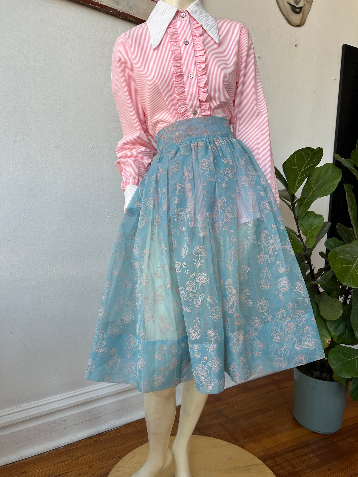 Baby Blue Sheer Skirt w/Pink Roses