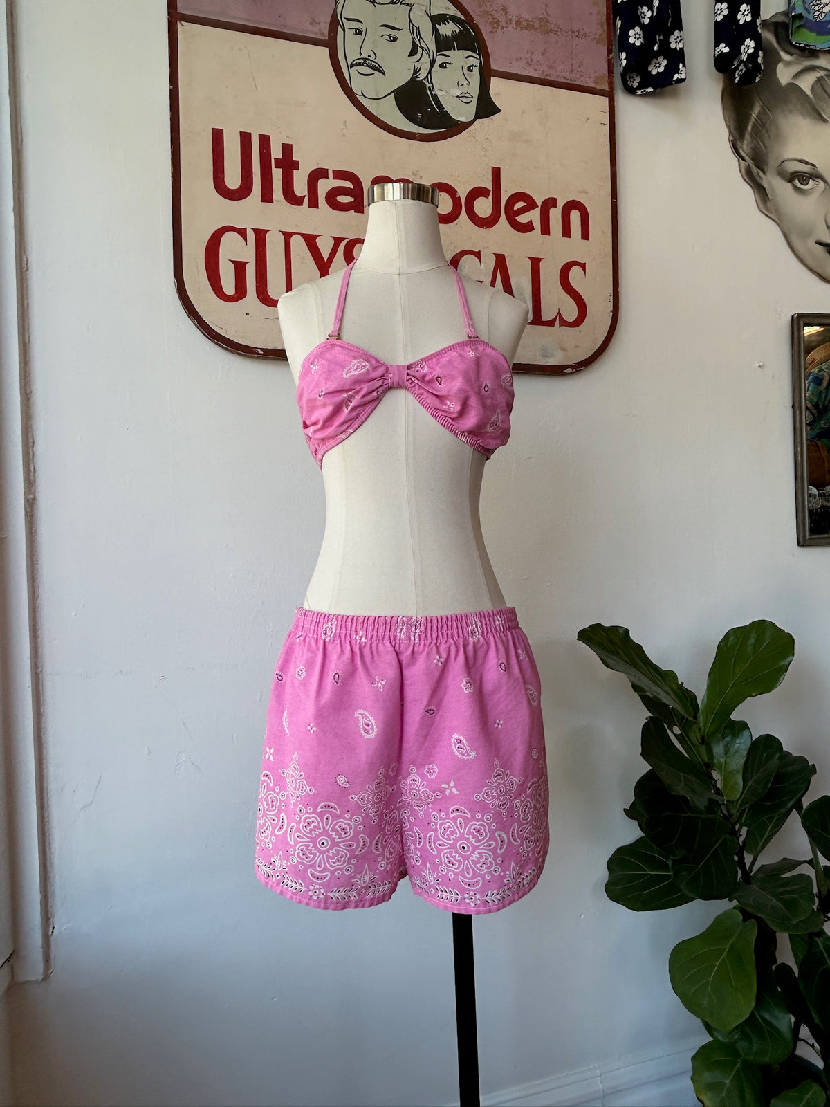 Pink Bandana Print 2 Piece Swimsut