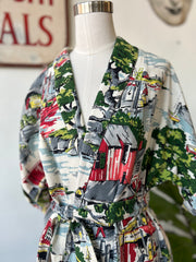 Vintage Barkcloth Print Robe