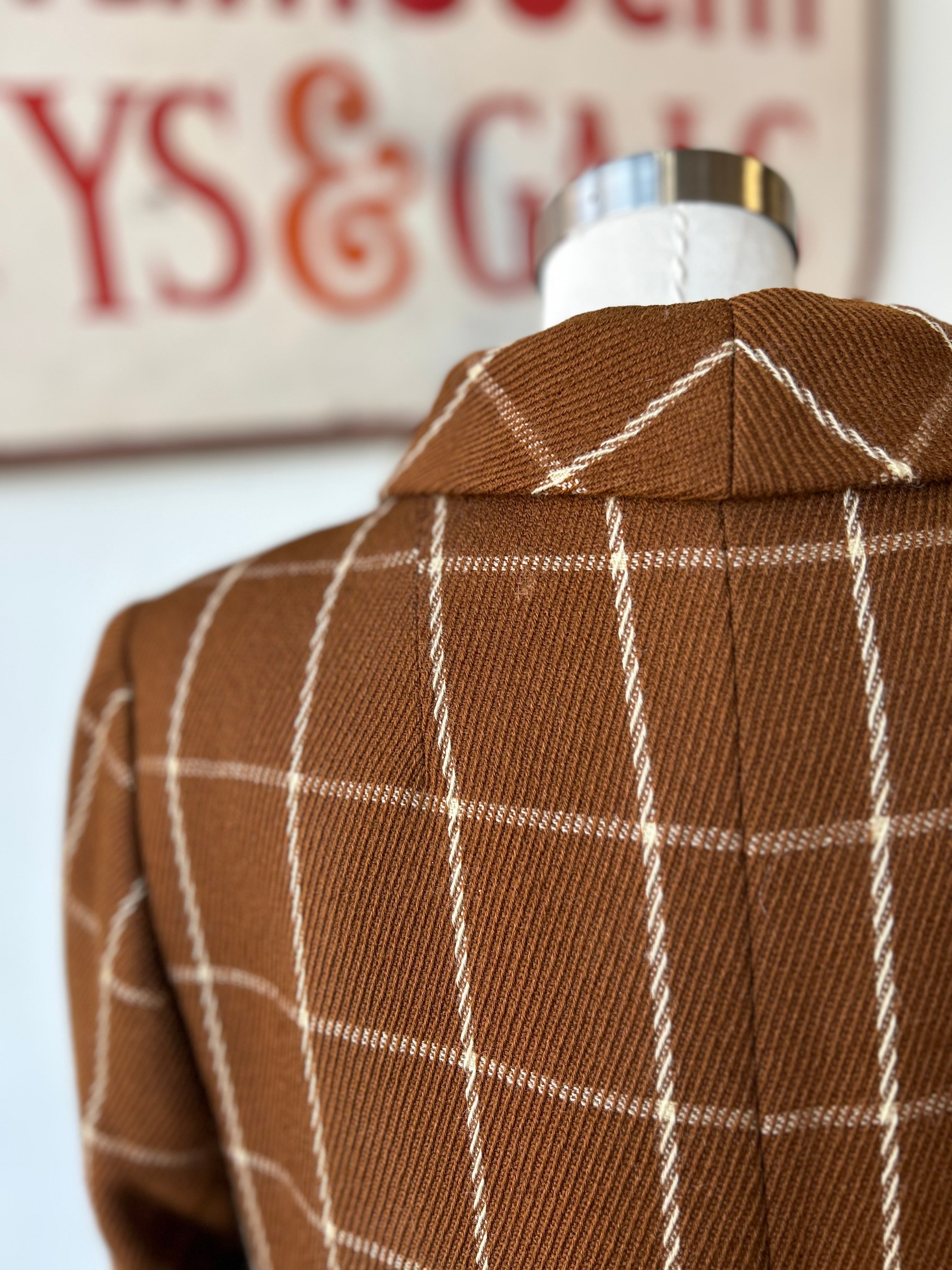 60’s Brown & White Windowpane Print Coat