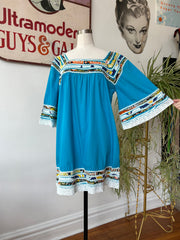 Blue Mini Dress w/Colorful Trim
