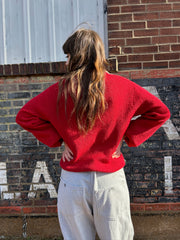 Red V-Neck Pullover w/Monogrammed Sleeve