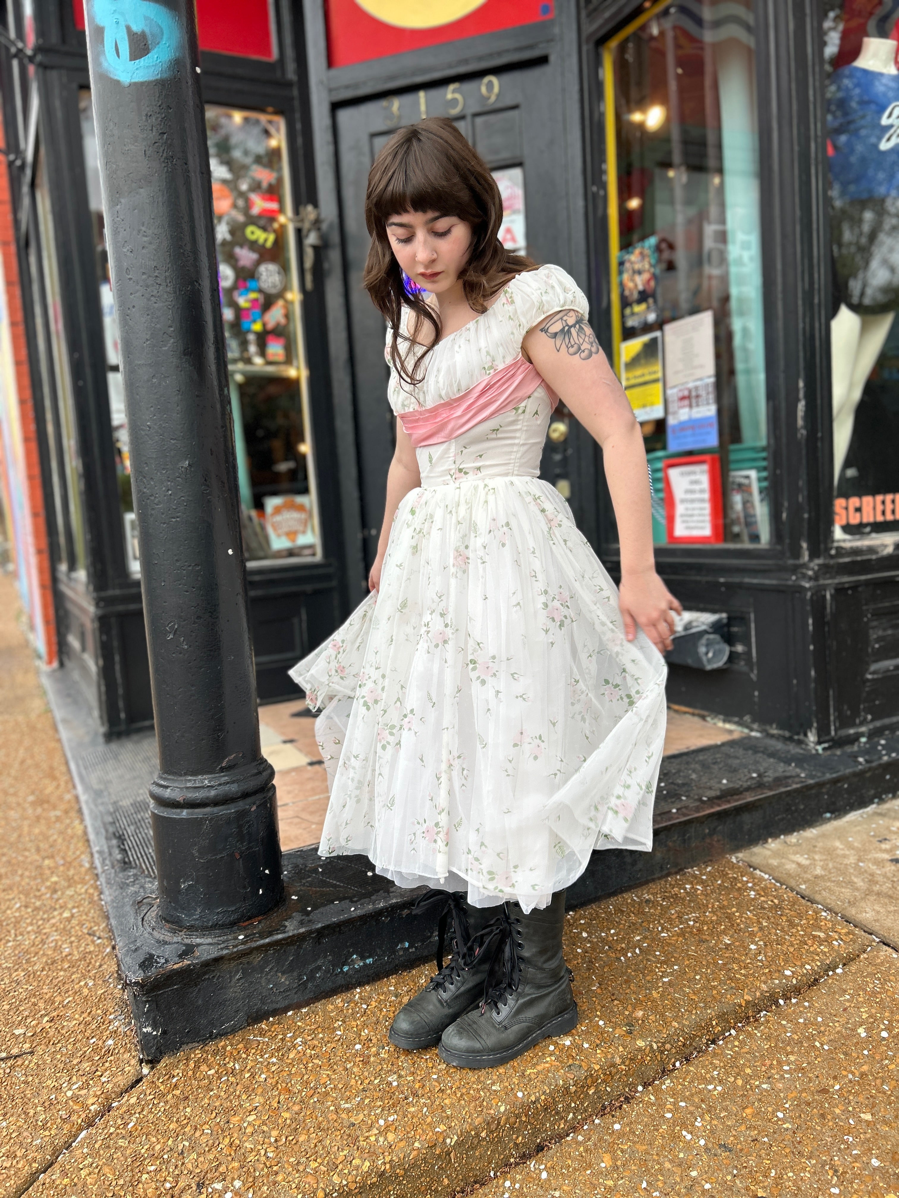 Pink Floral Chiffon Skirt Dress