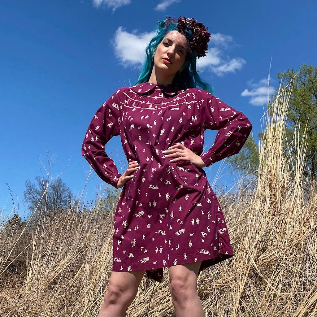 smock dress vintage 1930'S Plum Printed Smock Dress – AssassinVintage