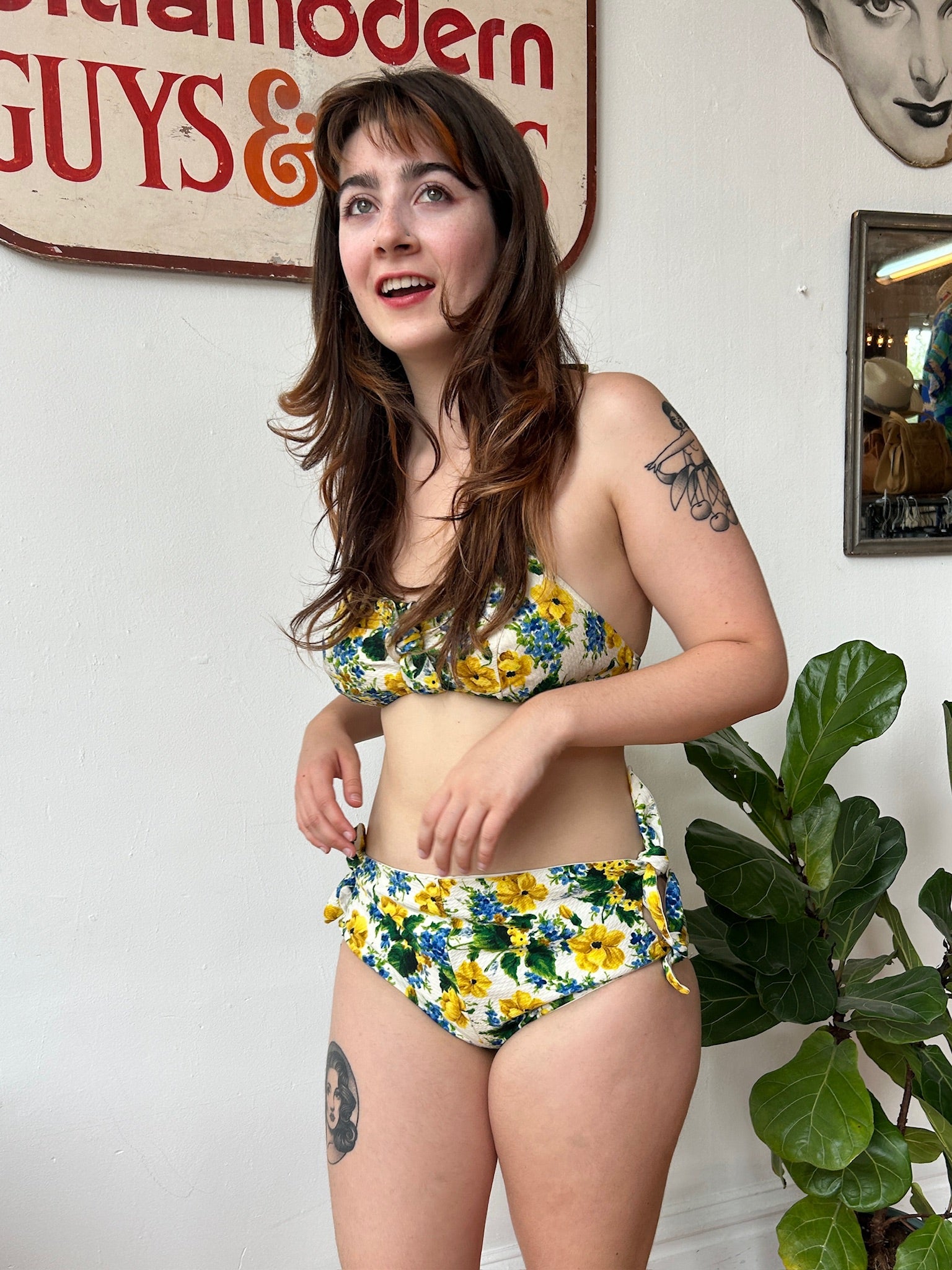 50’s Blue, Green, & Yellow Floral Bikini