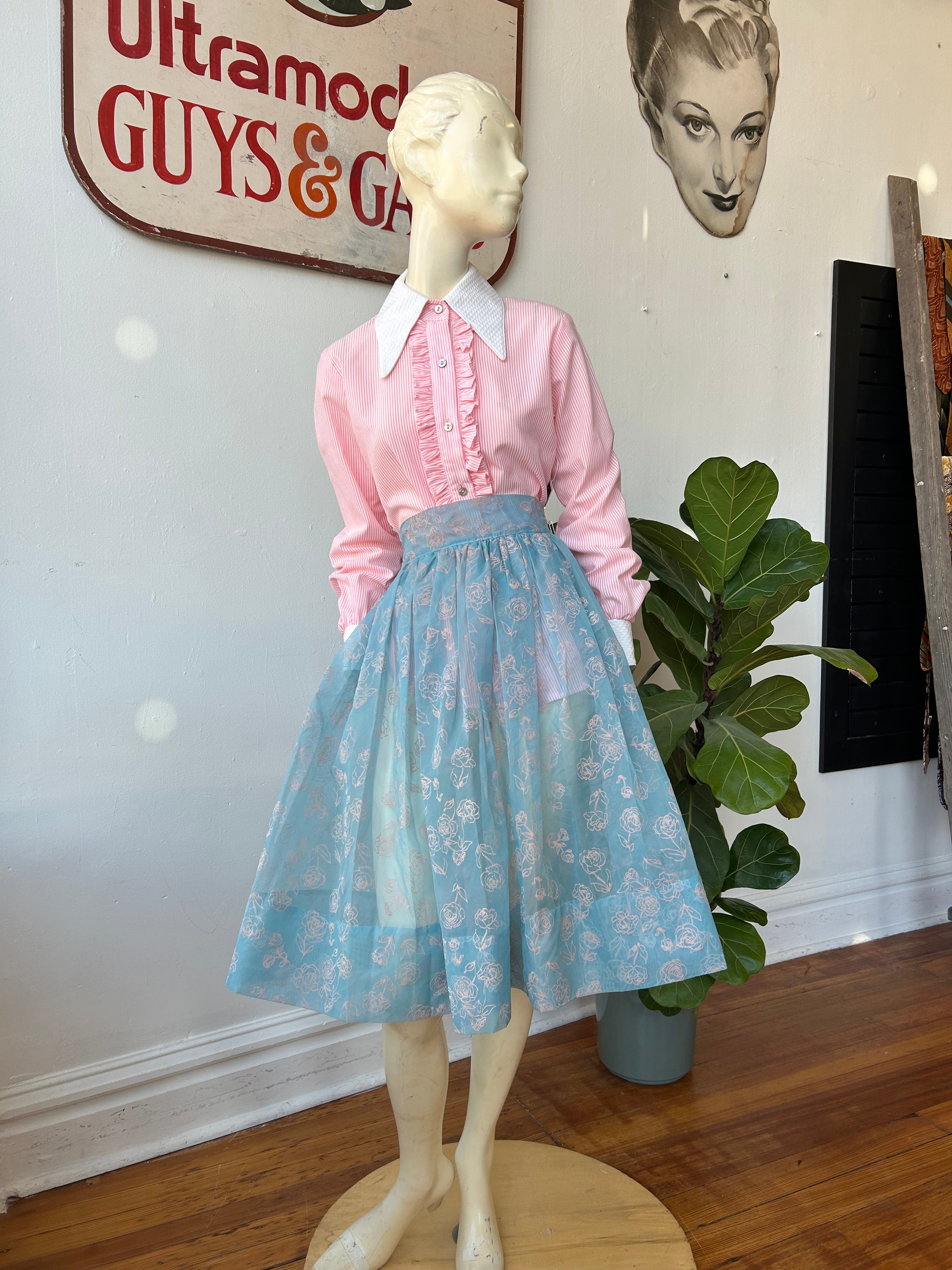 Pink & White Striped Shirt Ruffled Front