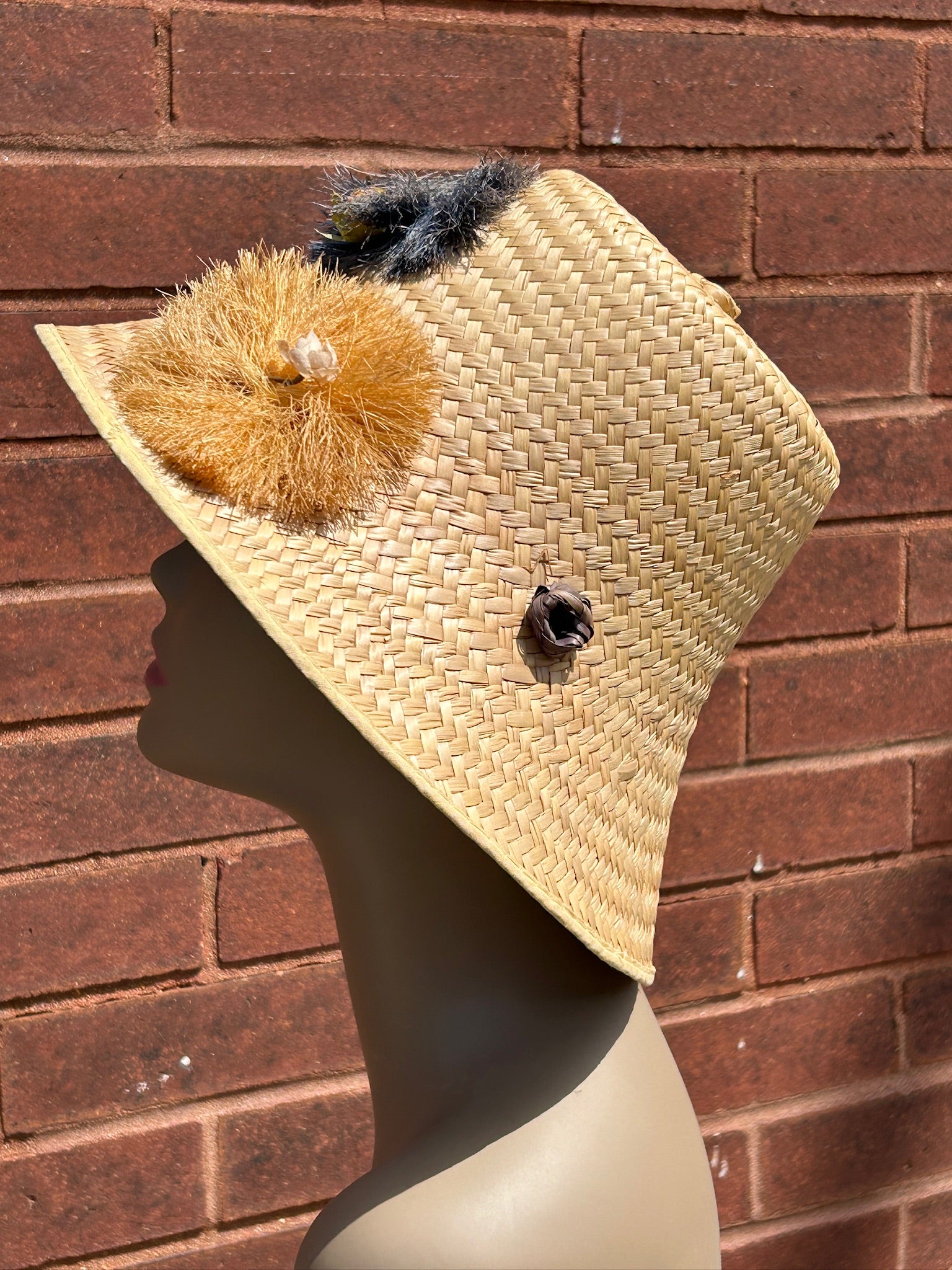 1950’s Straw Hat w/Raffia Accents