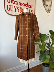 60’s Brown & White Windowpane Print Coat