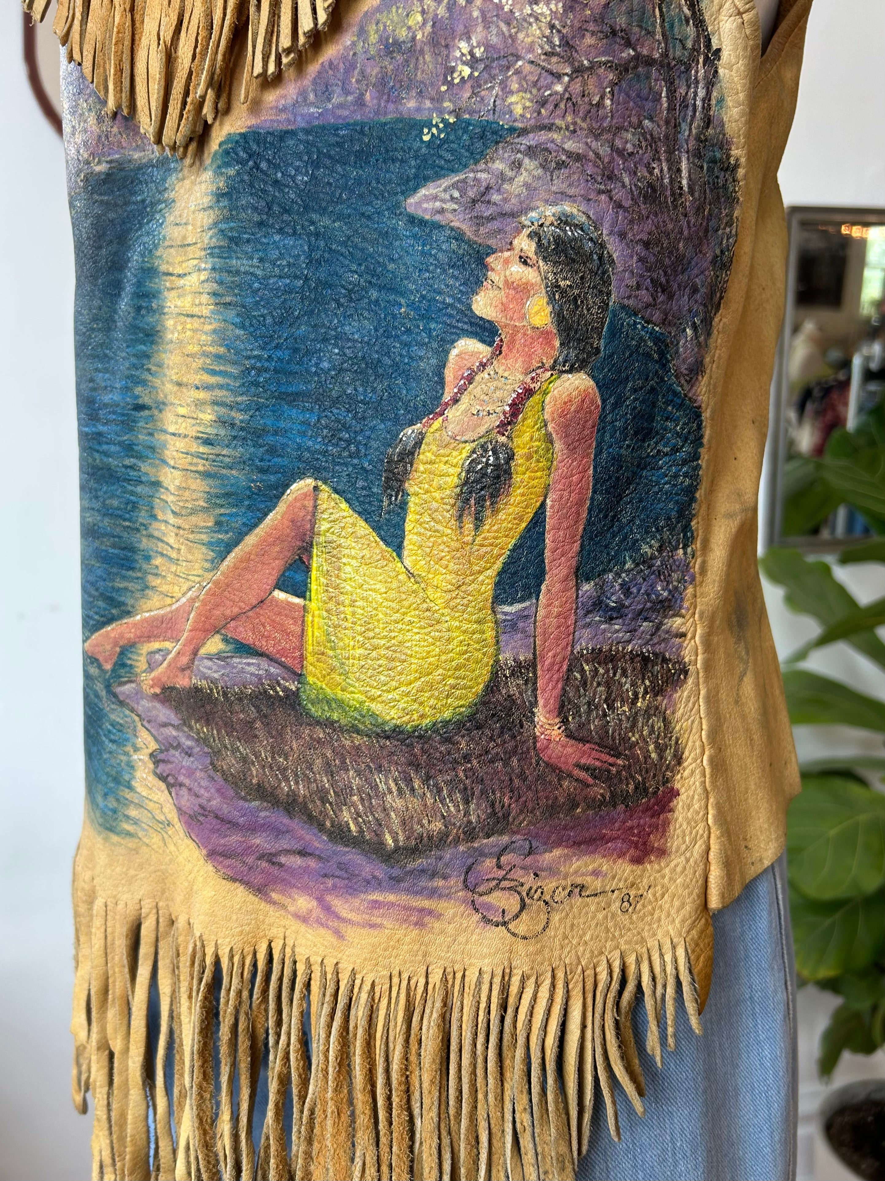 Handpainted Leather Fringe Vest