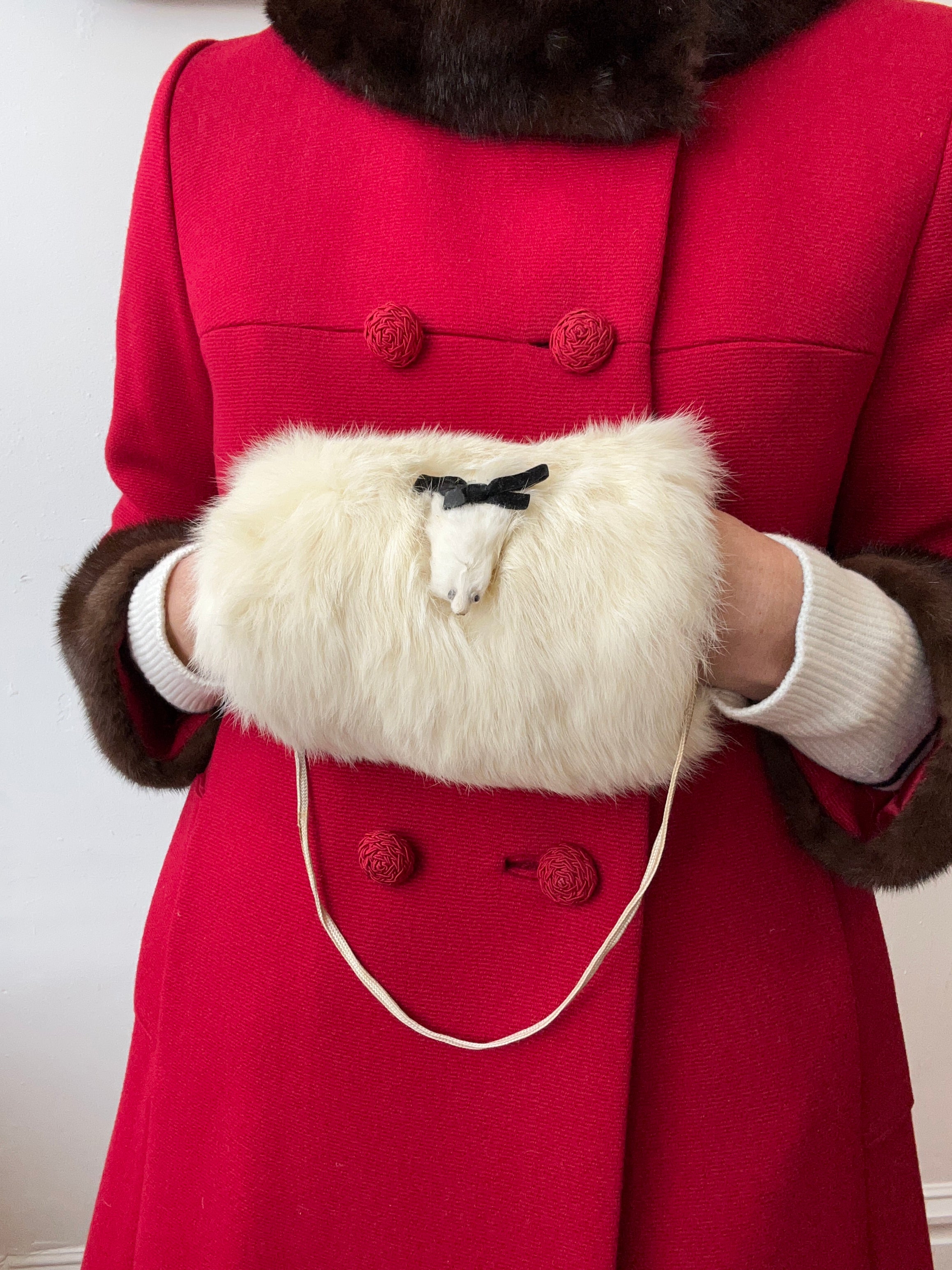 White Fur Muff W/Furry Friend