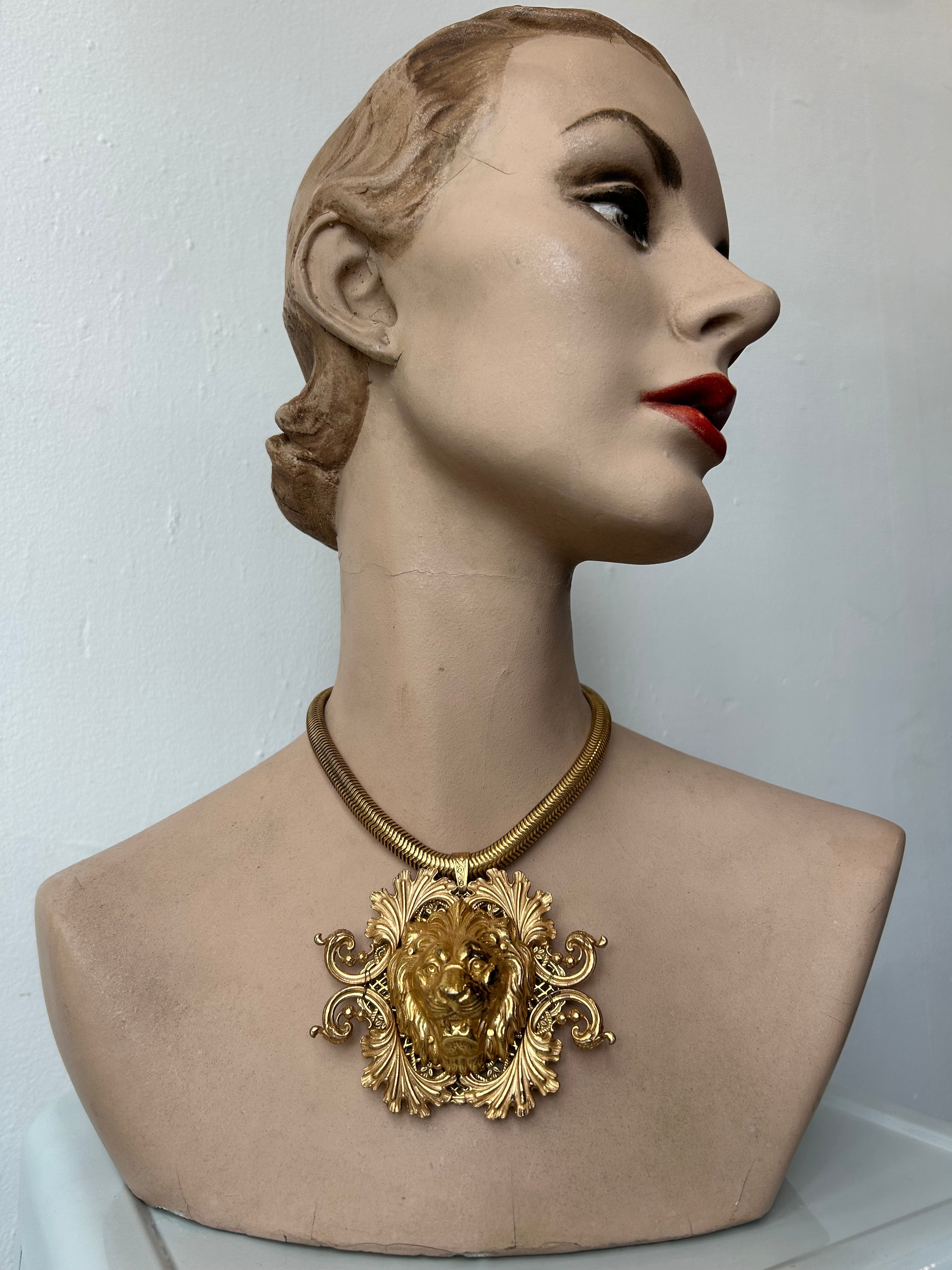 Miriam Haskell Large Lion Pendant Necklace