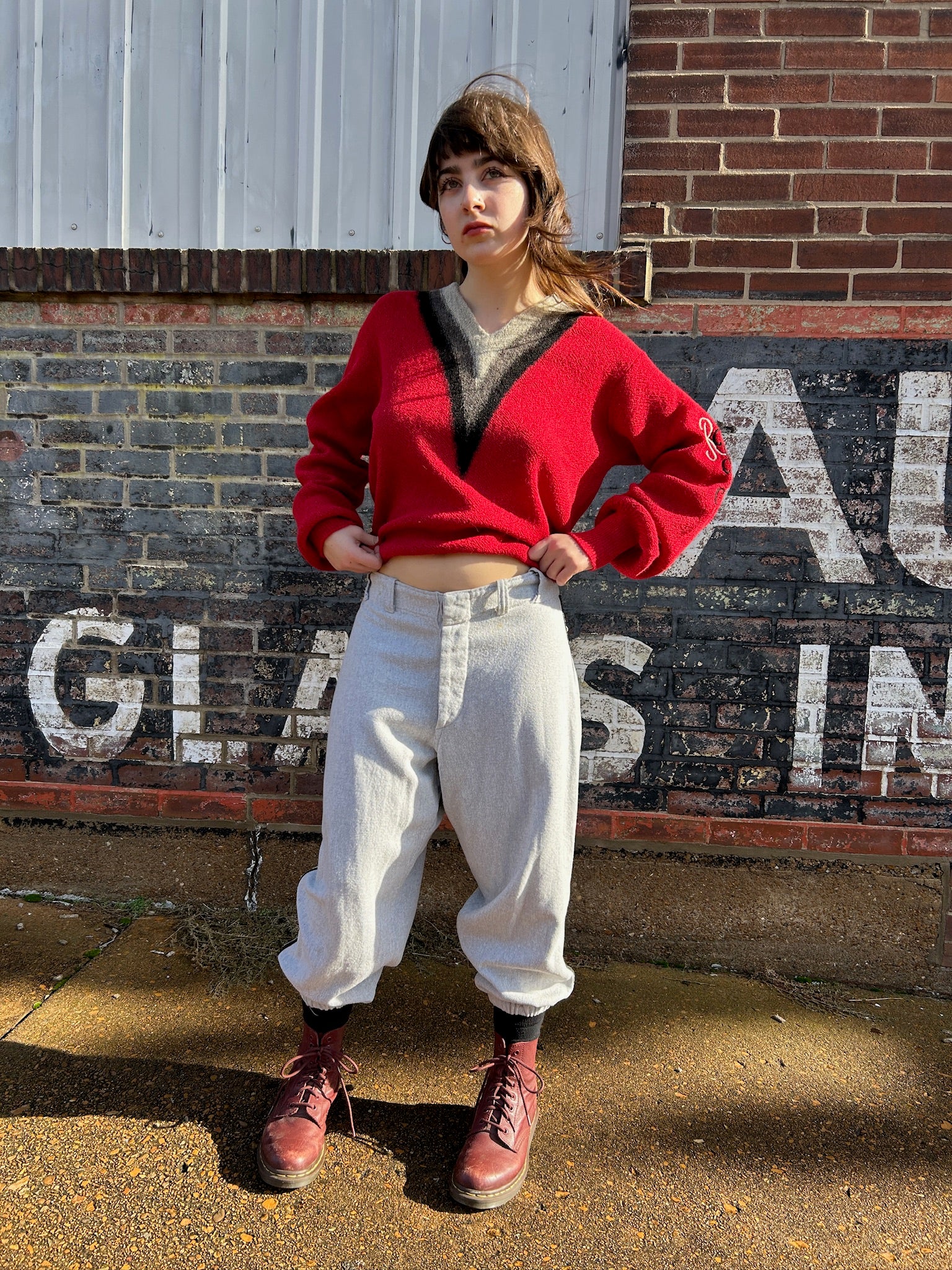 Red V-Neck Pullover w/Monogrammed Sleeve