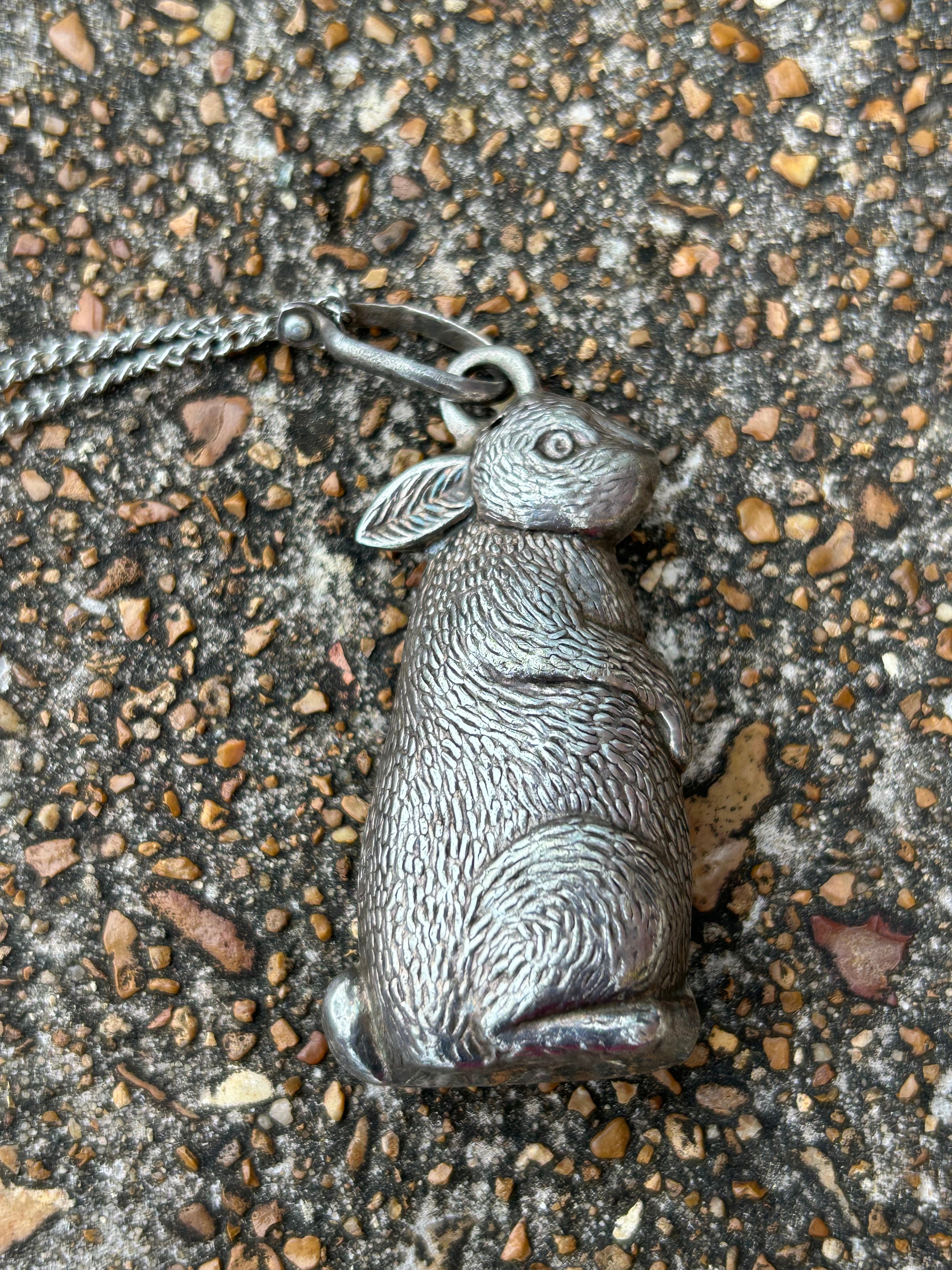 Early 1900’s Silver Bunny Rattle on Chain