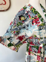 Vintage Barkcloth Print Robe