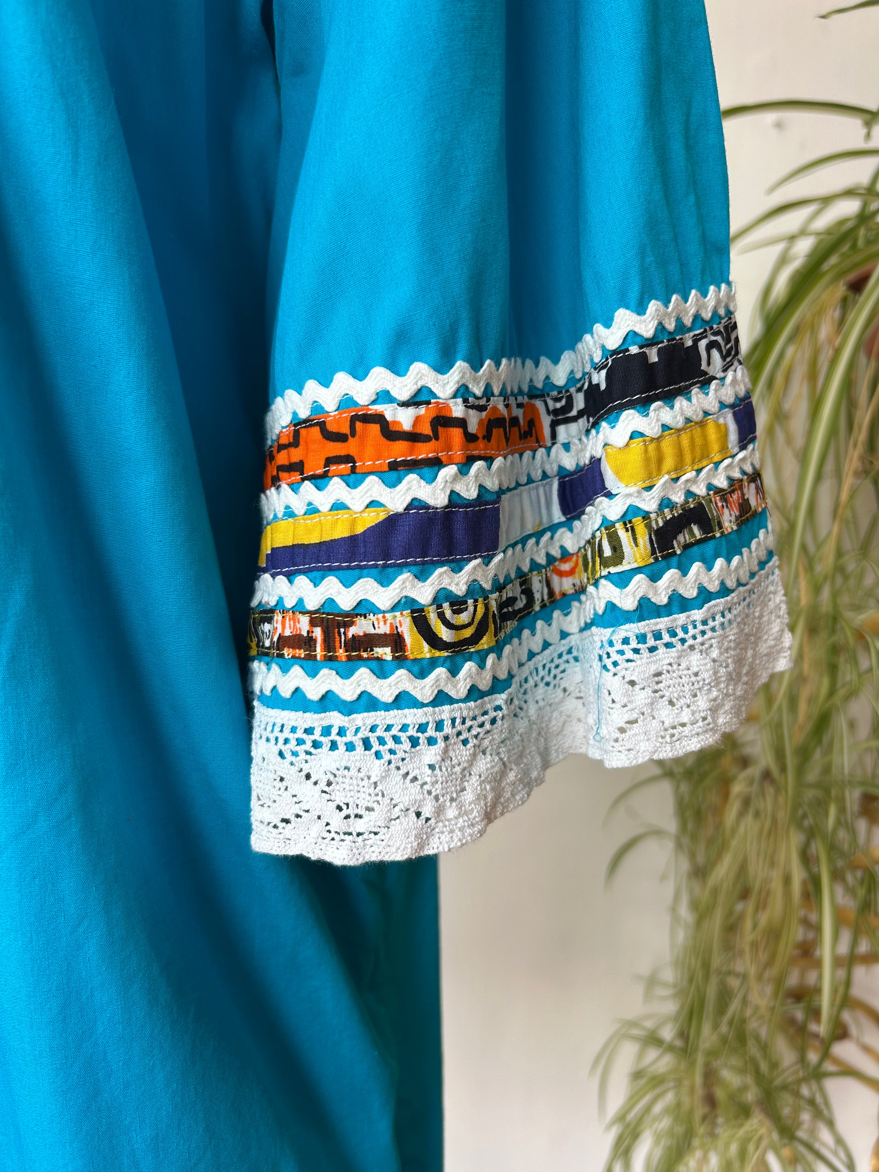 Blue Mini Dress w/Colorful Trim
