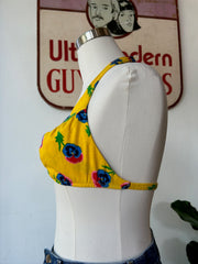 Yellow Pansy Print Halter/Bikini Top