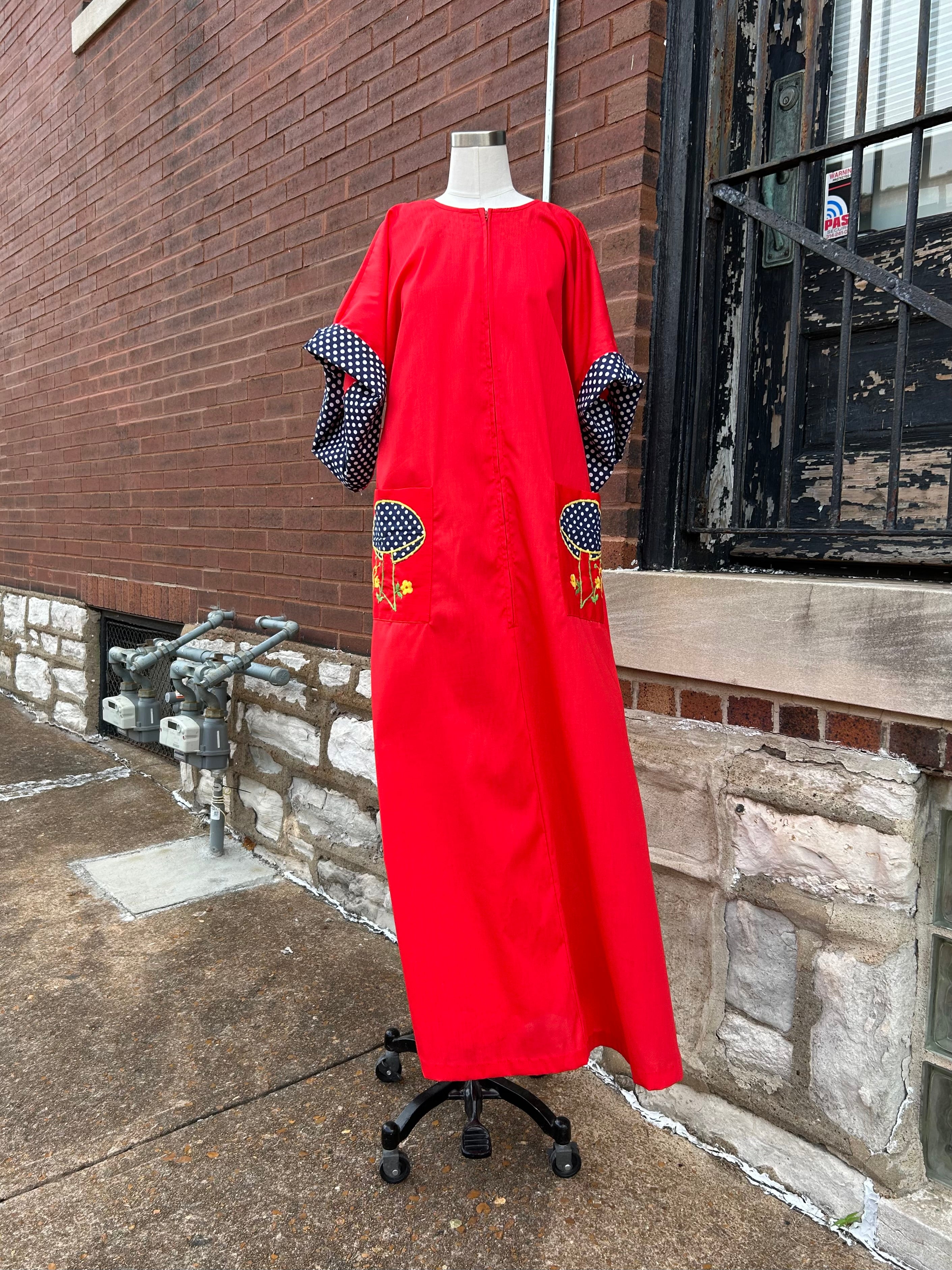 Red Dress w/Mushrooms, Polka Dots, & Snails