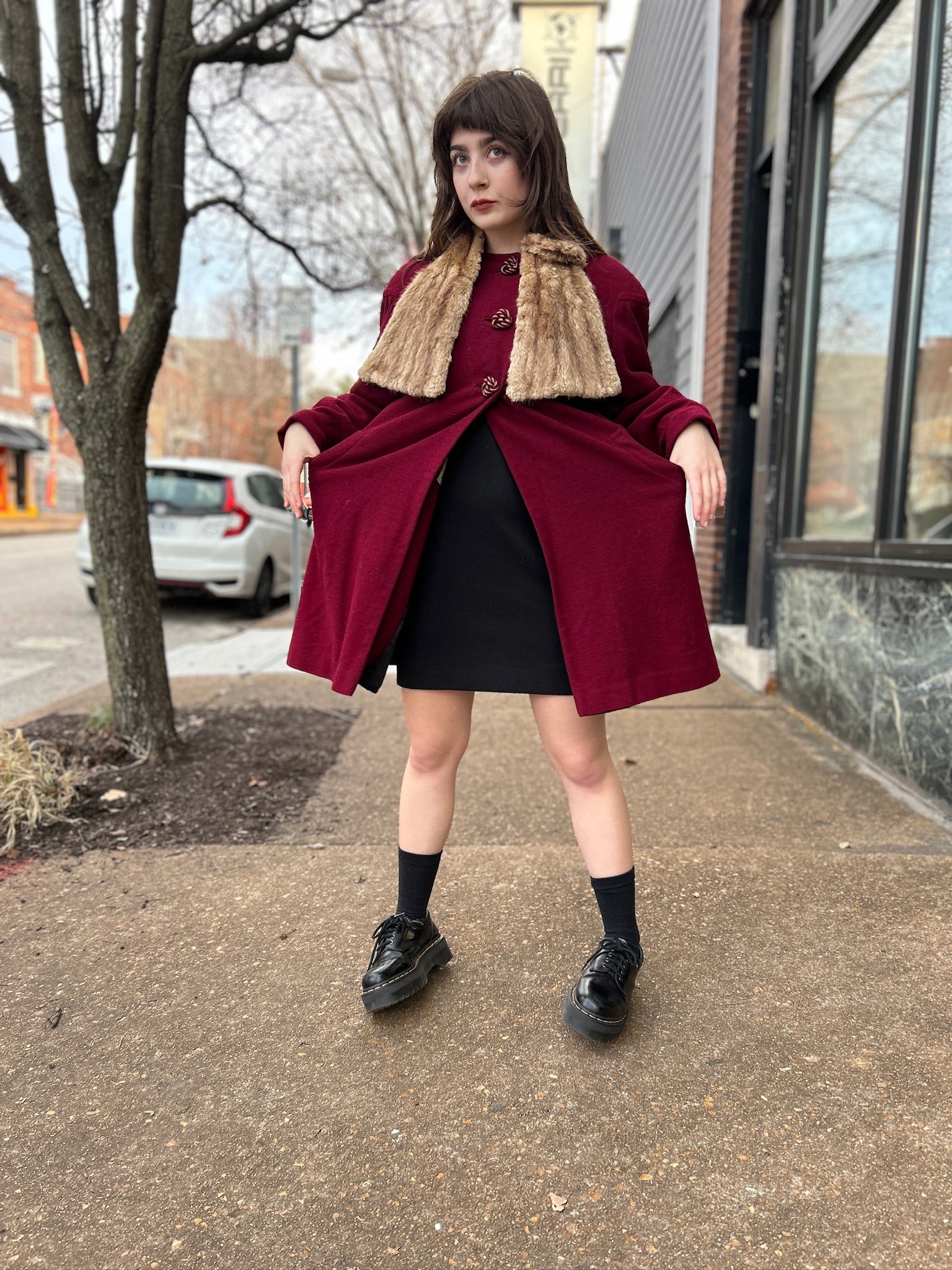 Deep Red Coat w/Fur Scarf