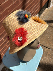 1950’s Straw Hat w/Raffia Accents