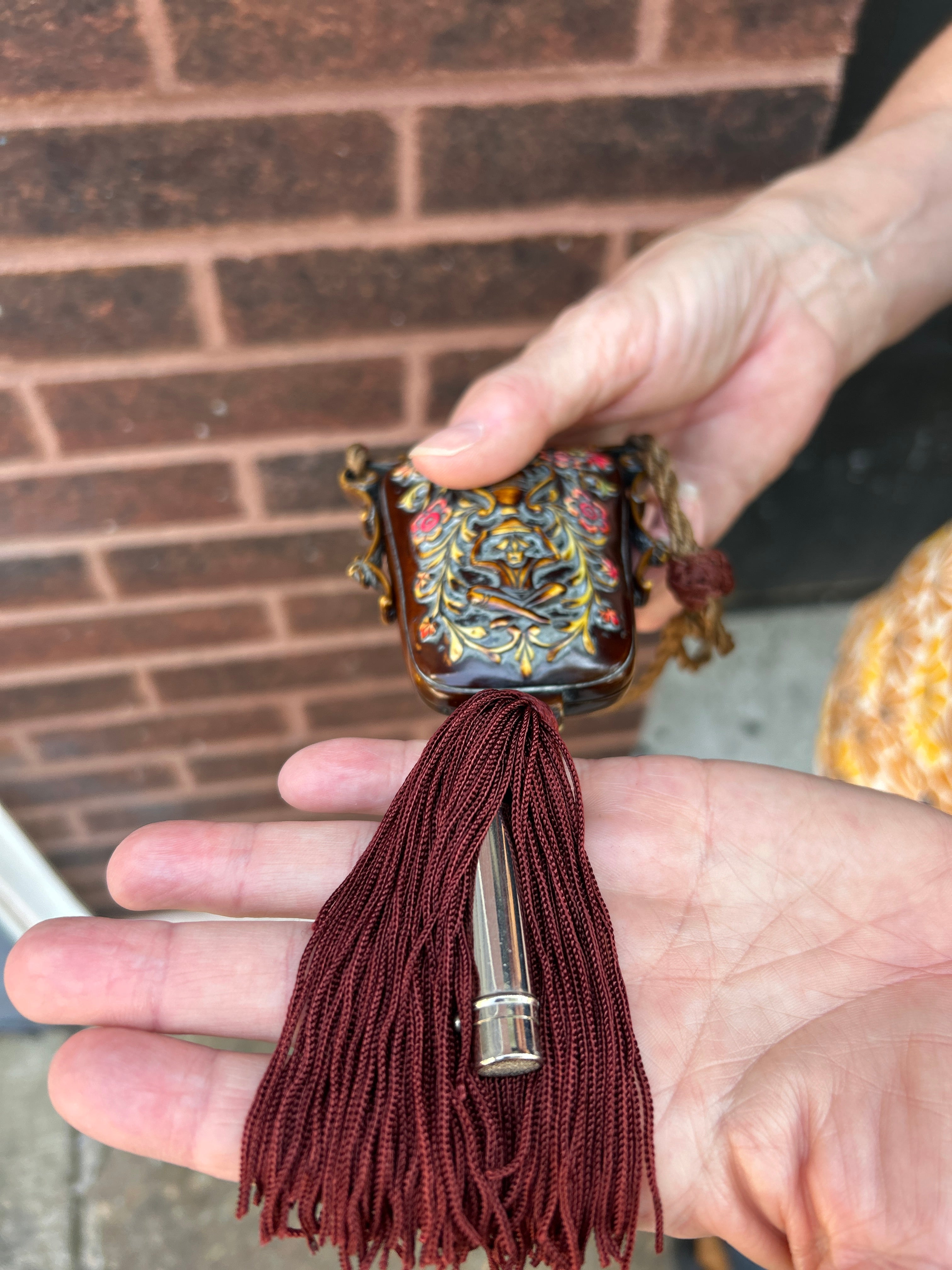 1920’s Carved Celluloid Compact w/Lipstick