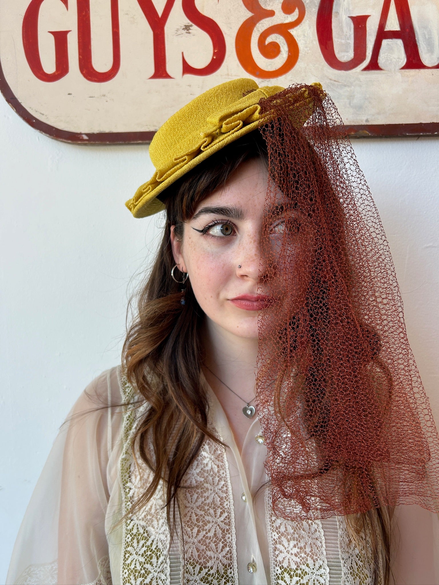 Yellow 40’s Tilt Hat w/Brown Netting