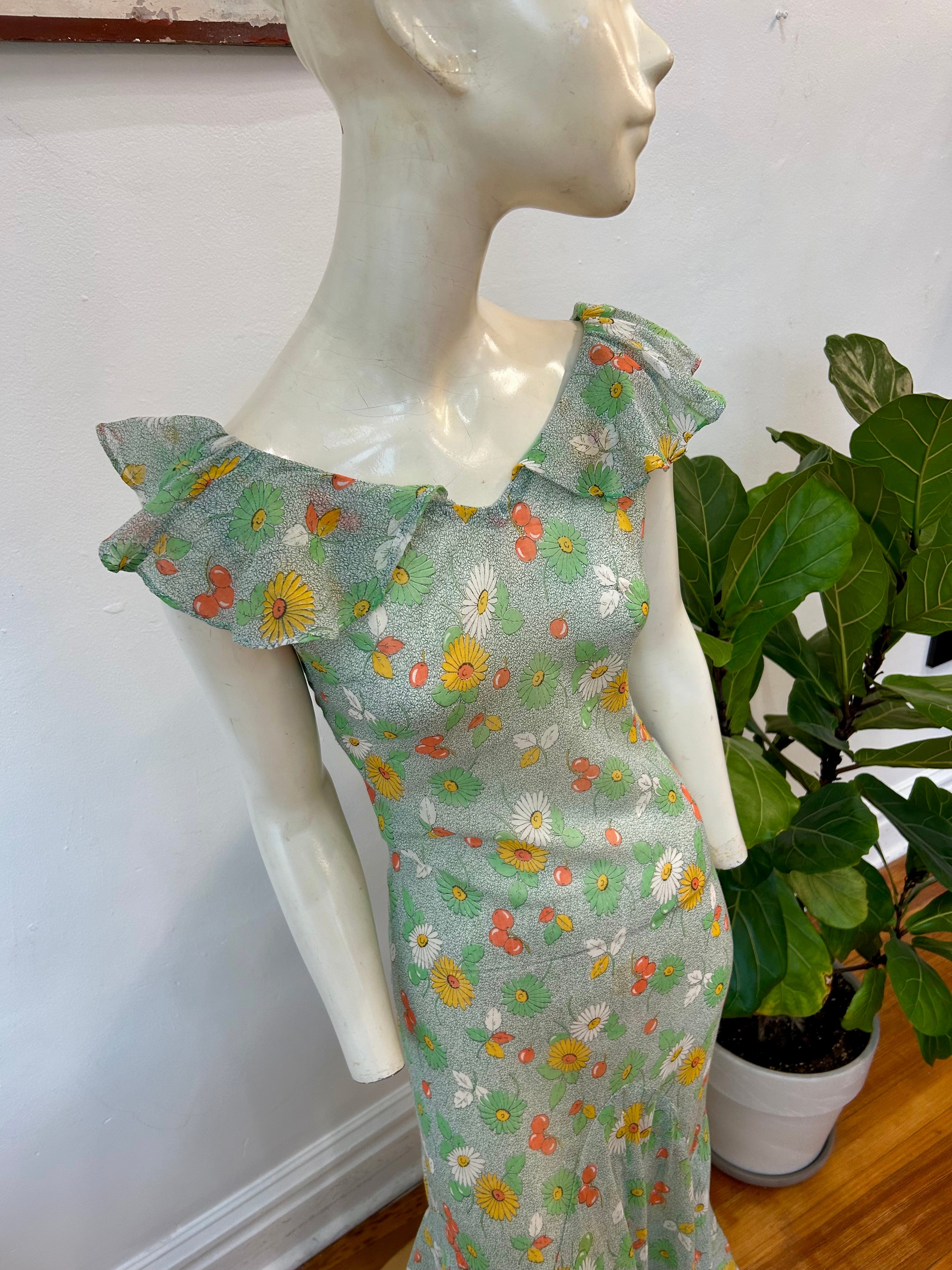 1930’s Sheer Floral Print Bias Cut Dress