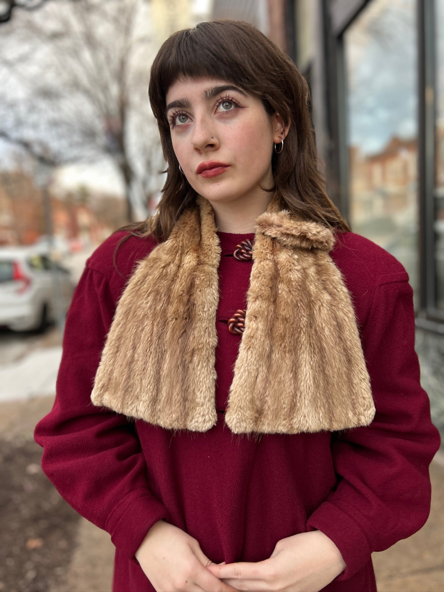 Deep Red Coat w/Fur Scarf