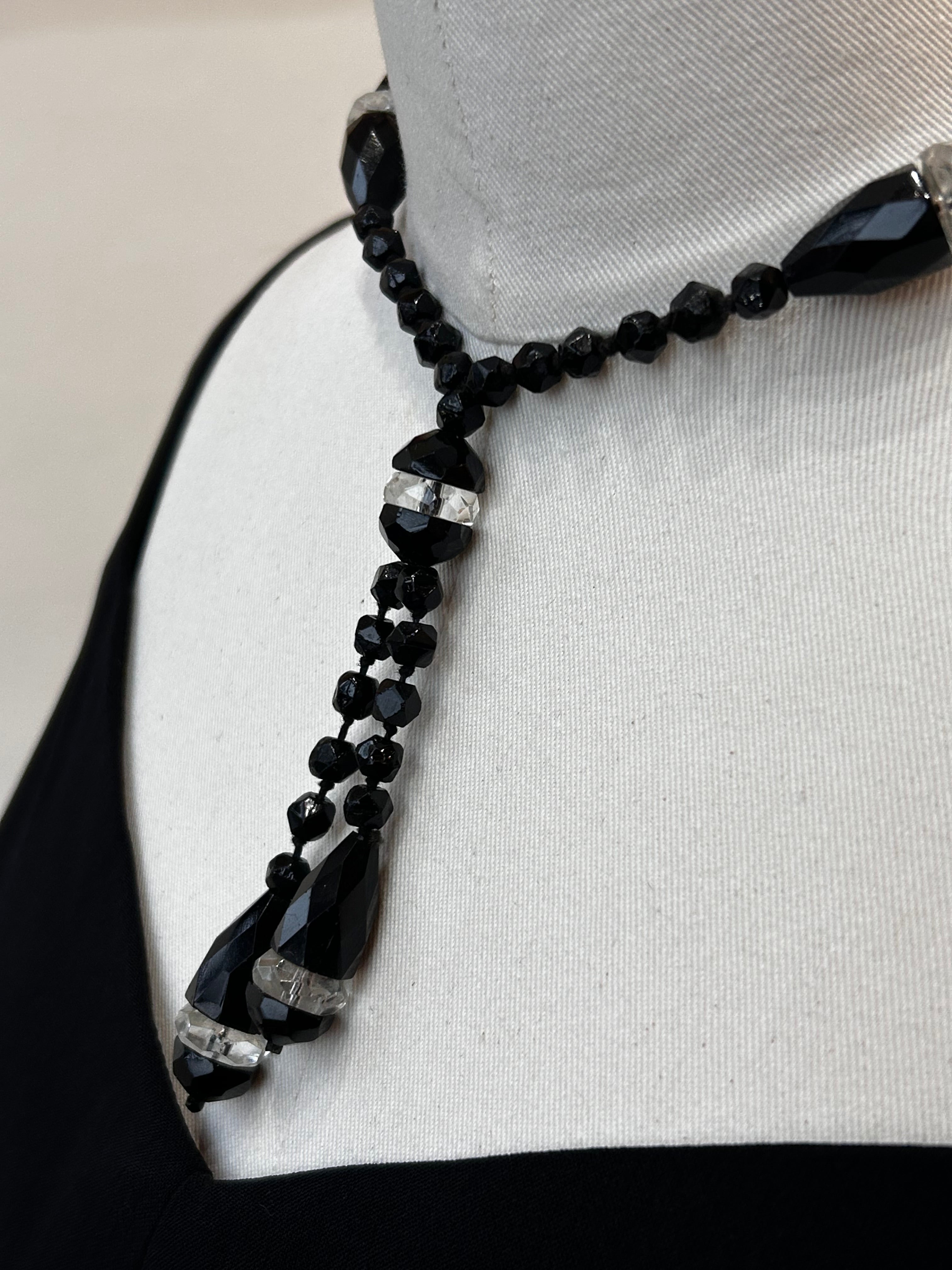Black Faceted Bead Art Deco Necklace