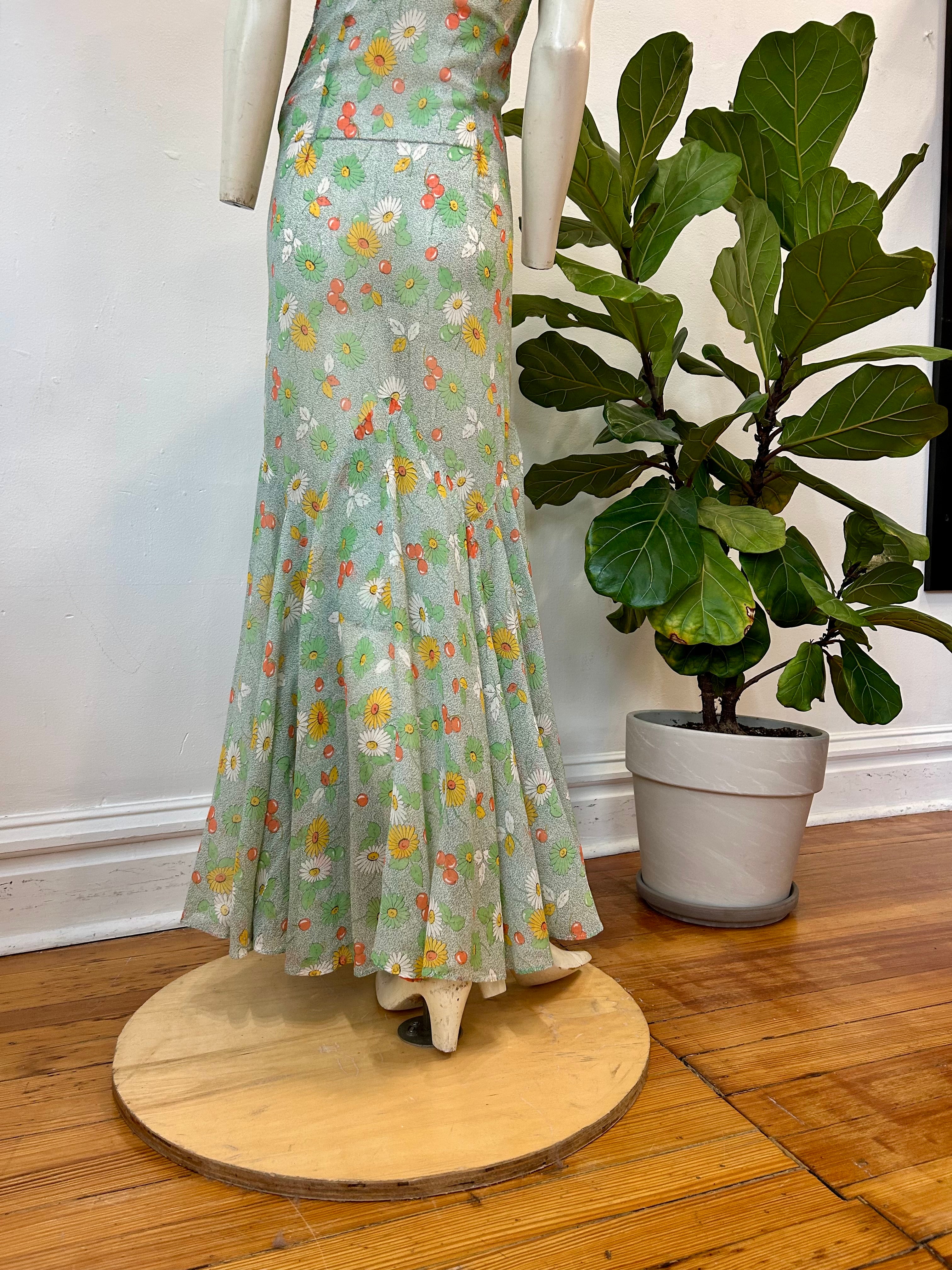 1930’s Sheer Floral Print Bias Cut Dress