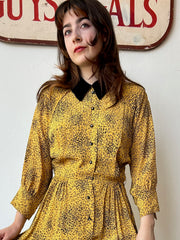 Yellow & Black Print Rayon Dress