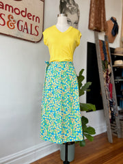 1960’s Blue Floral Print Lilly Wrap Skirt