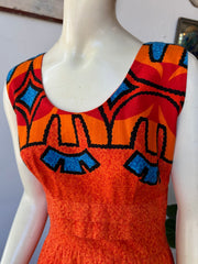 Orange & Blue Hawaiian Print Dress