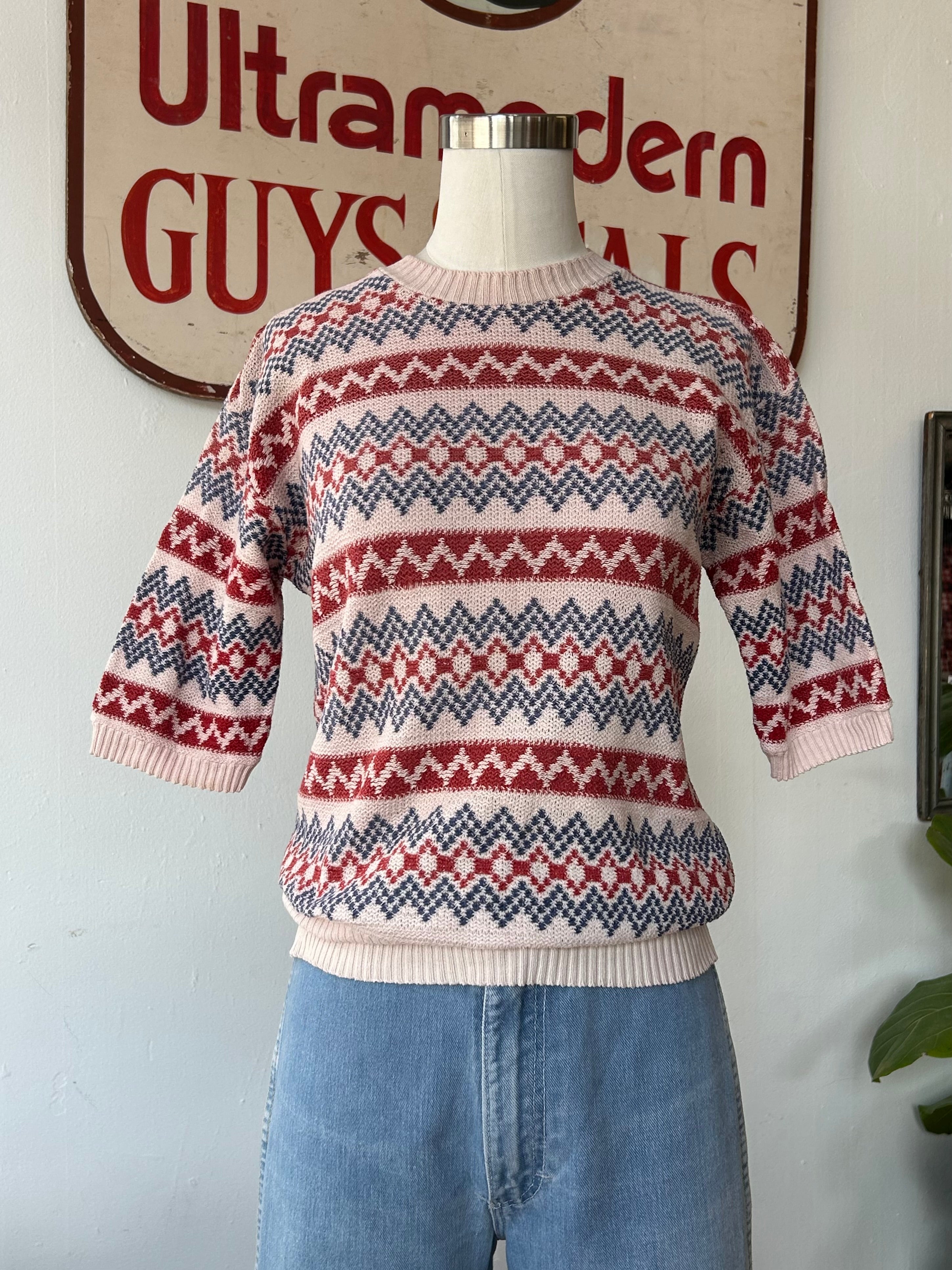 1940’s brick red & blue pullover
