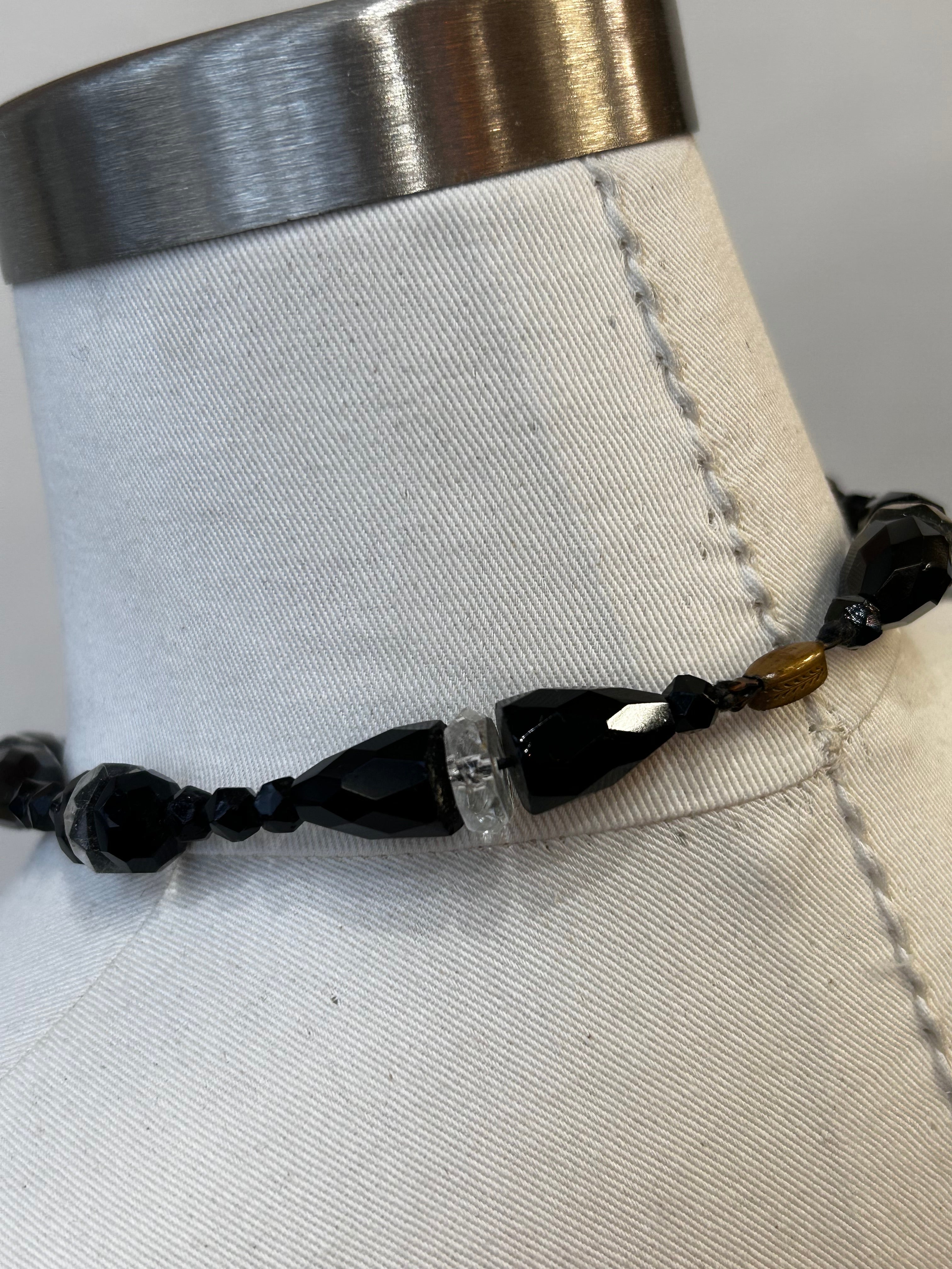 Black Faceted Bead Art Deco Necklace