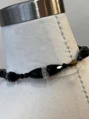 Black Faceted Bead Art Deco Necklace