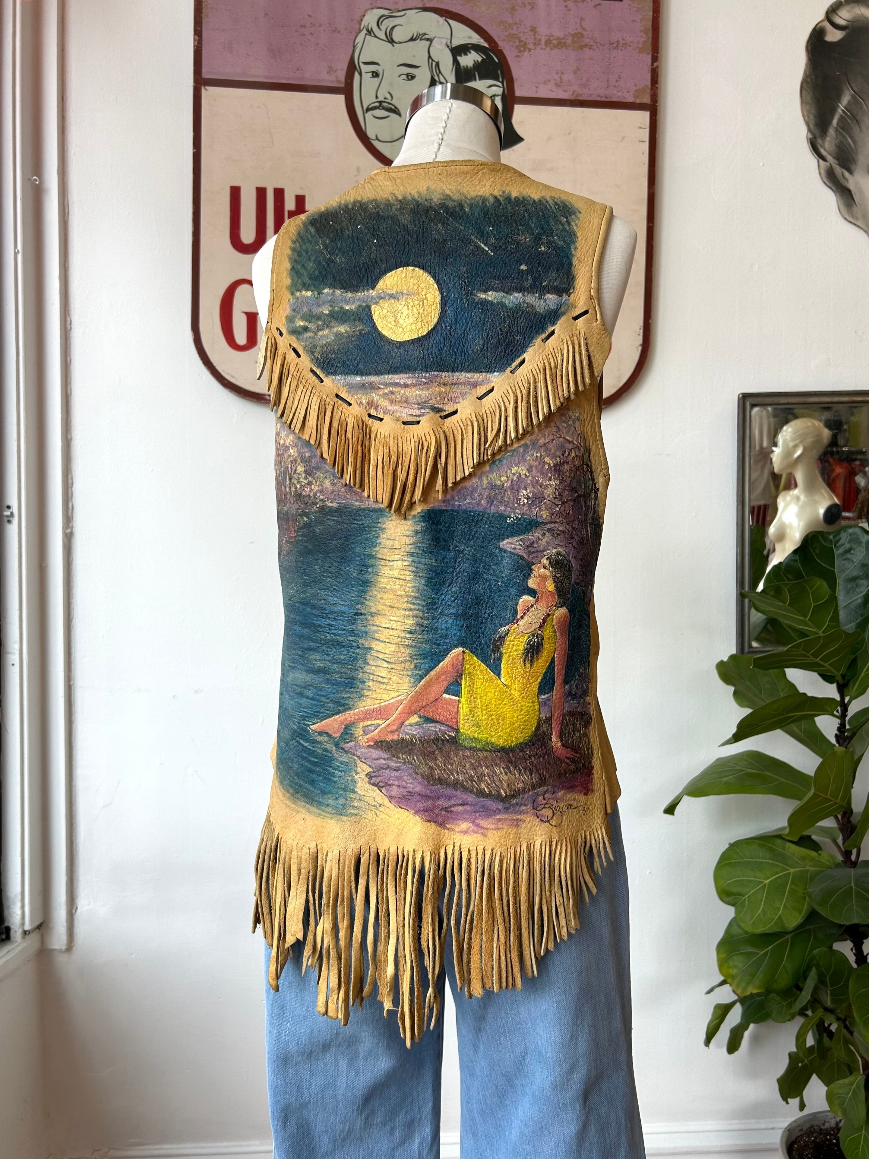 Handpainted Leather Fringe Vest