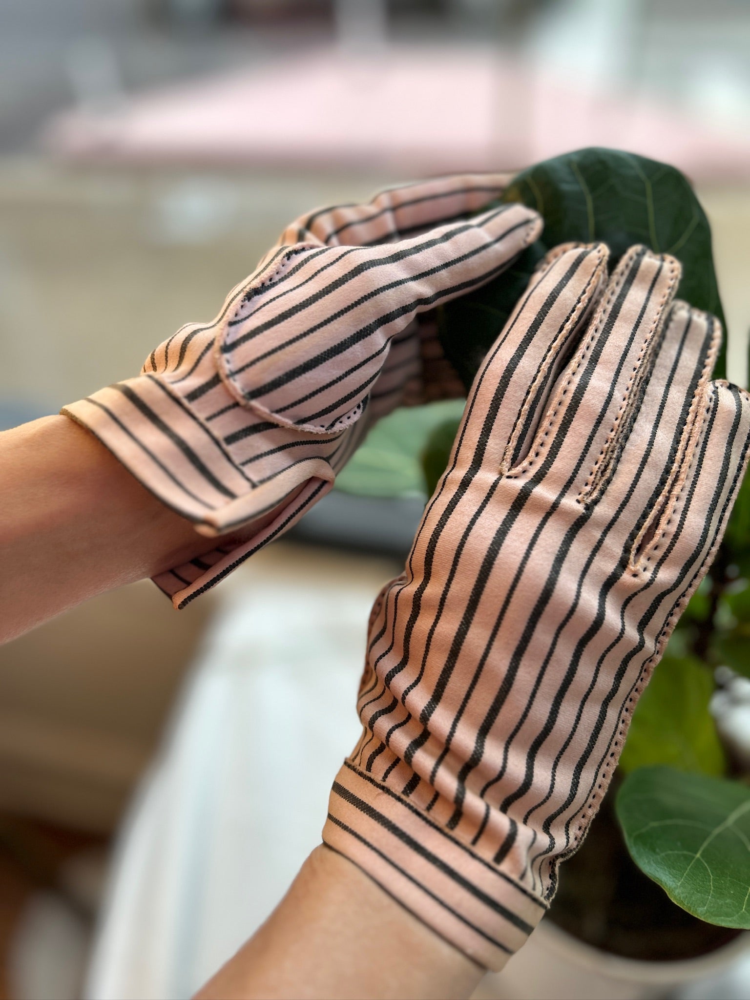 Pink & Black Hermes Gloves