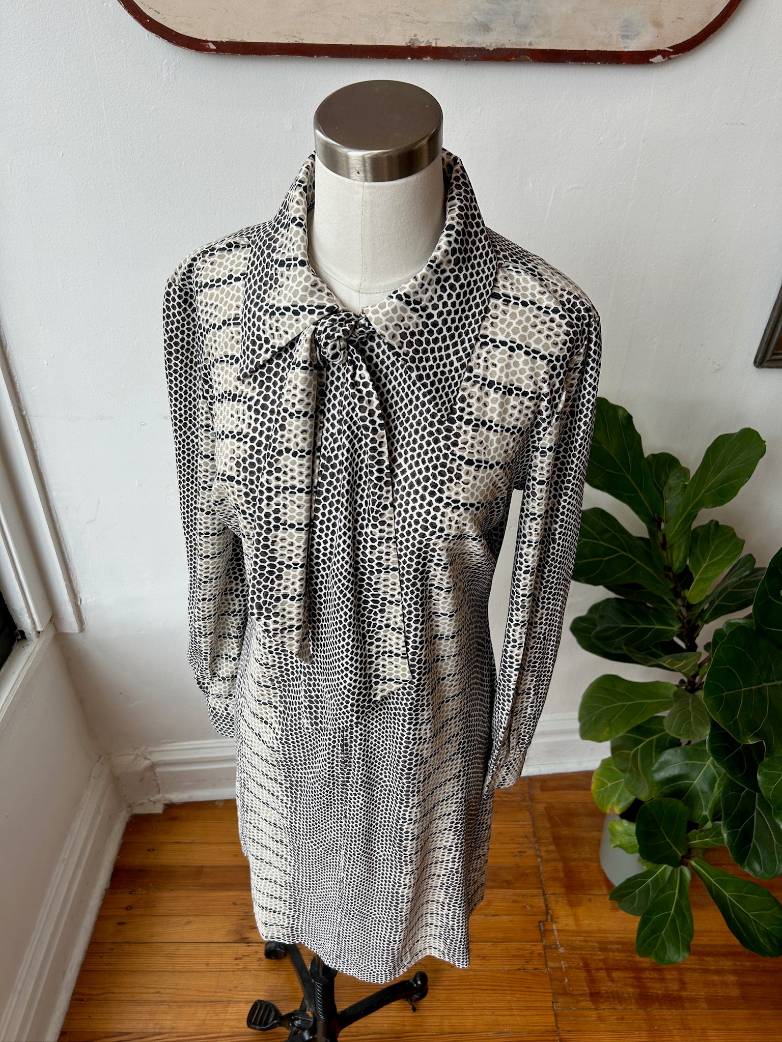 Vintage Snakeskin Print Dress with Neck Tie