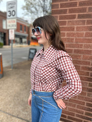 70’s Brown & White Gingham Jacket w/Huge Petal Collar