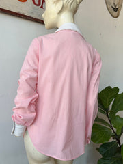 Pink & White Striped Shirt Ruffled Front