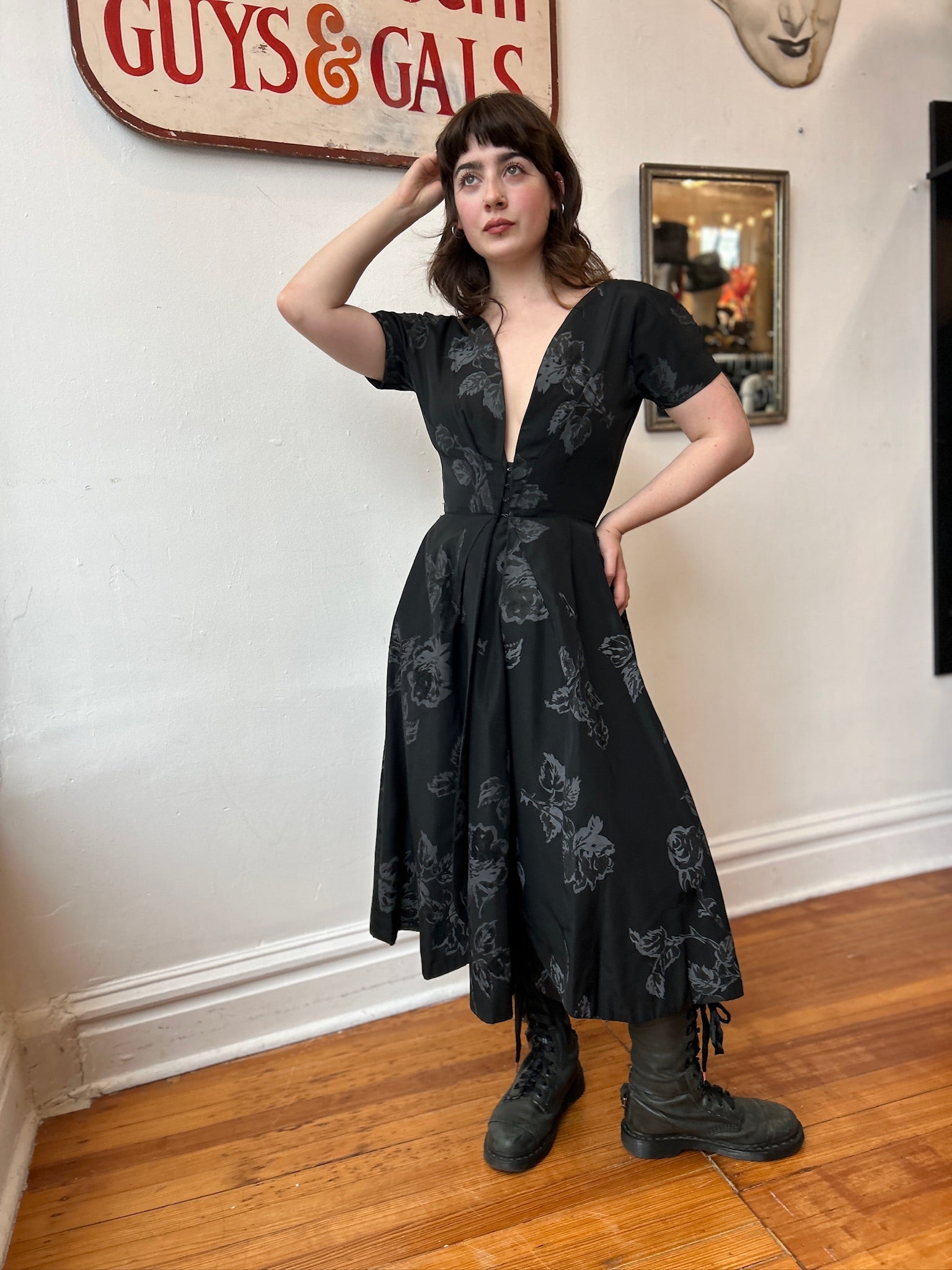 1950’s Estevez Black Dress w/Roses
