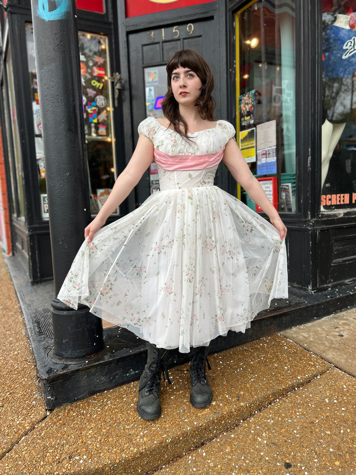 Pink Floral Chiffon Skirt Dress