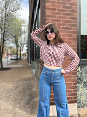 70’s Brown & White Gingham Jacket w/Huge Petal Collar