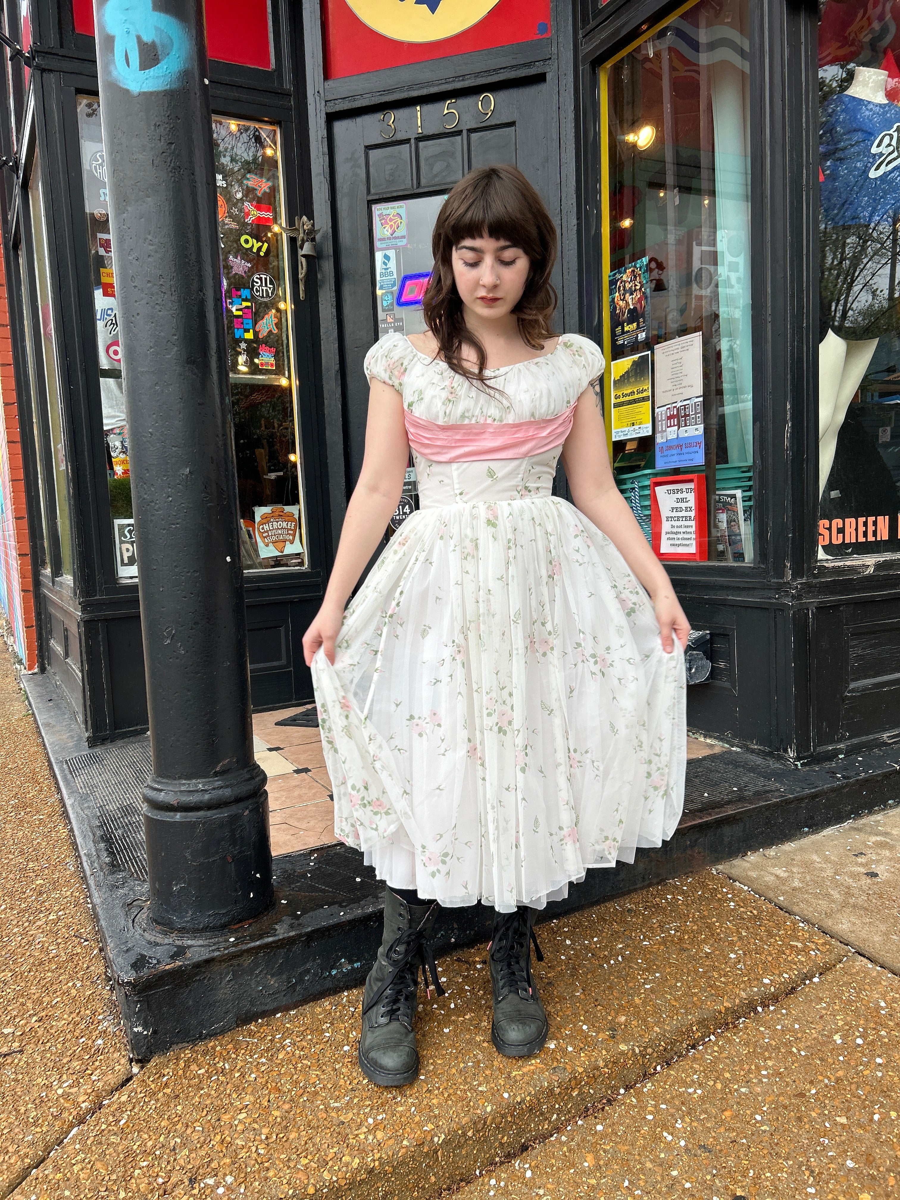Pink Floral Chiffon Skirt Dress