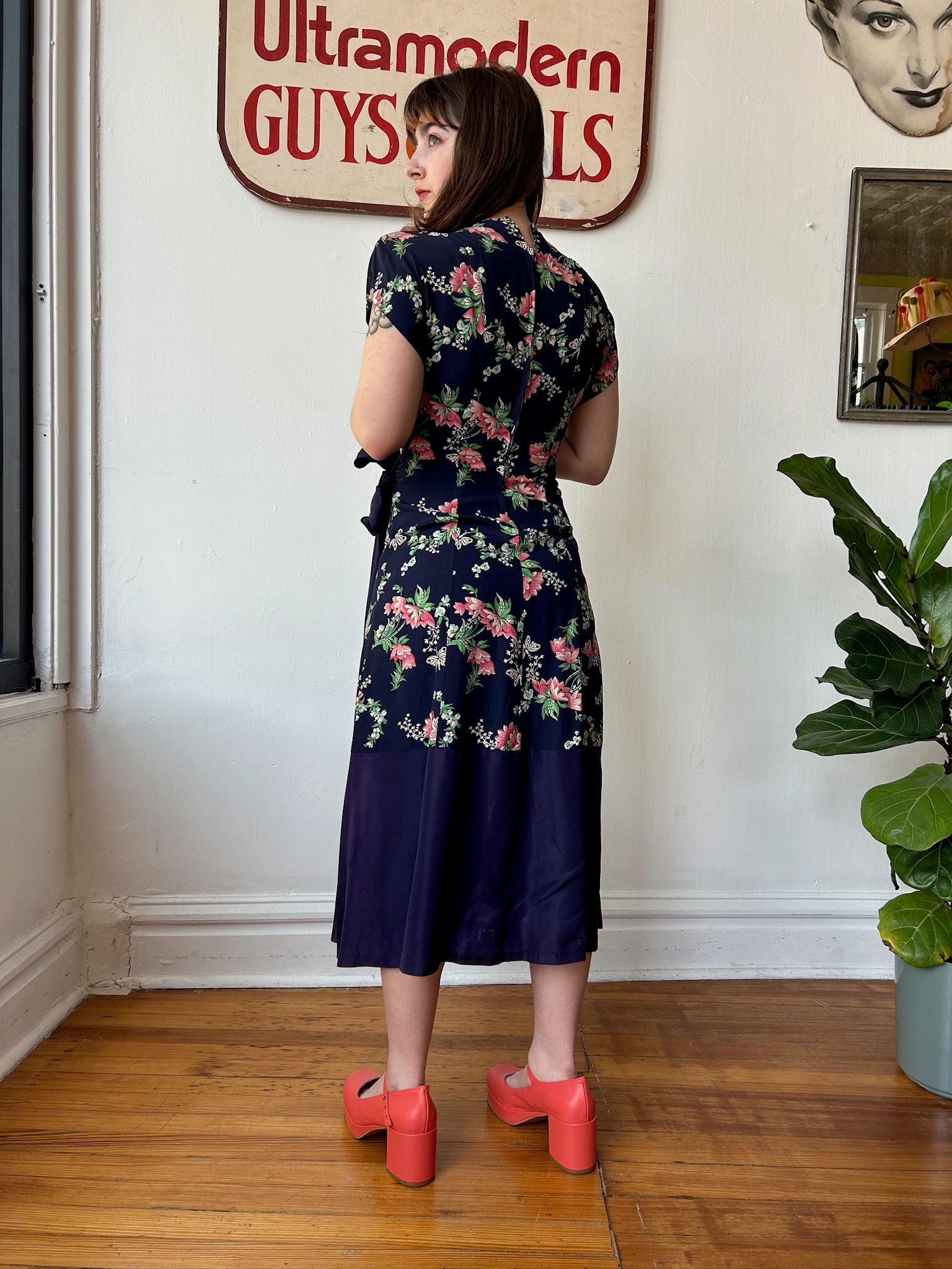 Navy Floral Print Dress