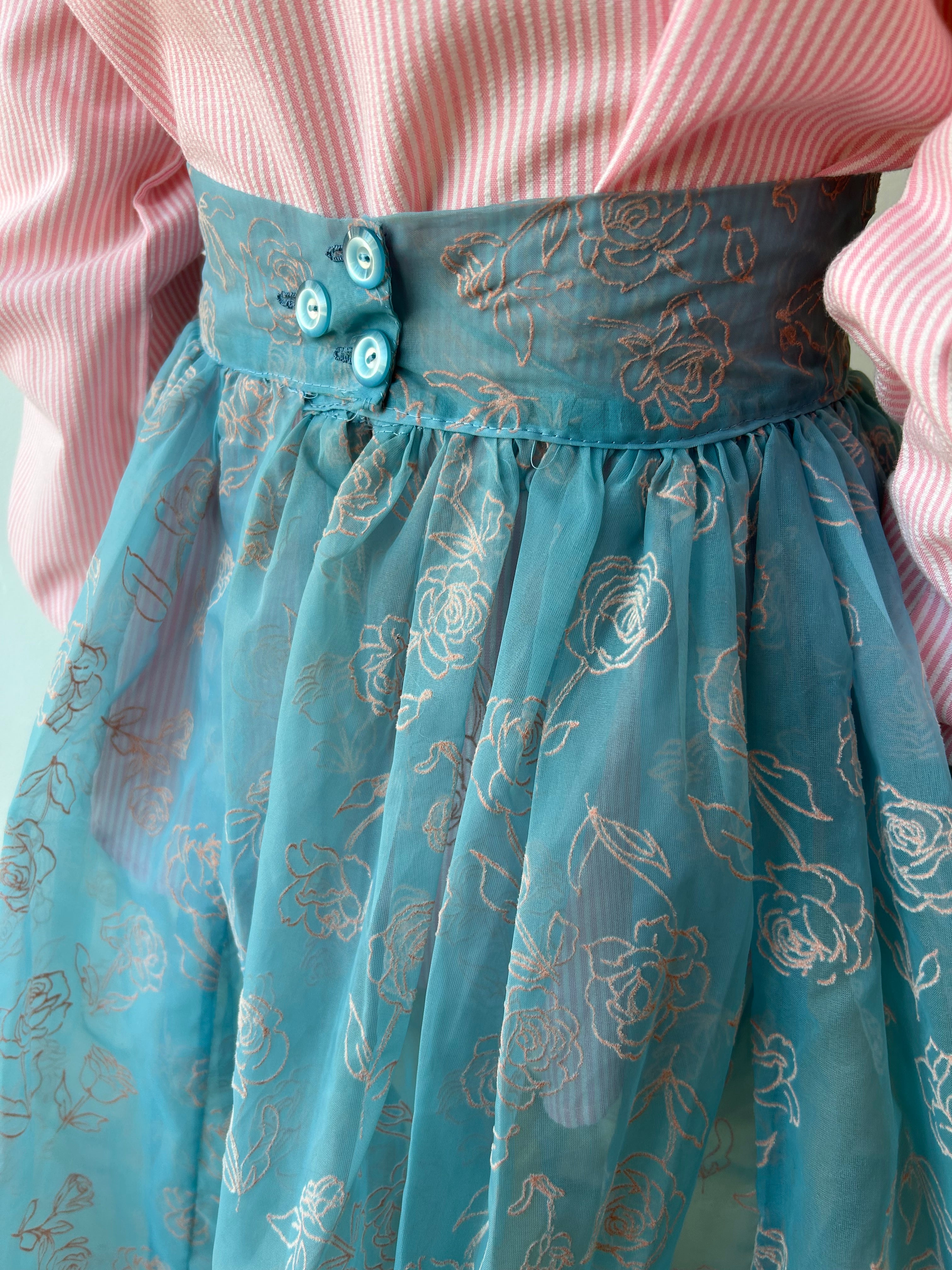 Baby Blue Sheer Skirt w/Pink Roses