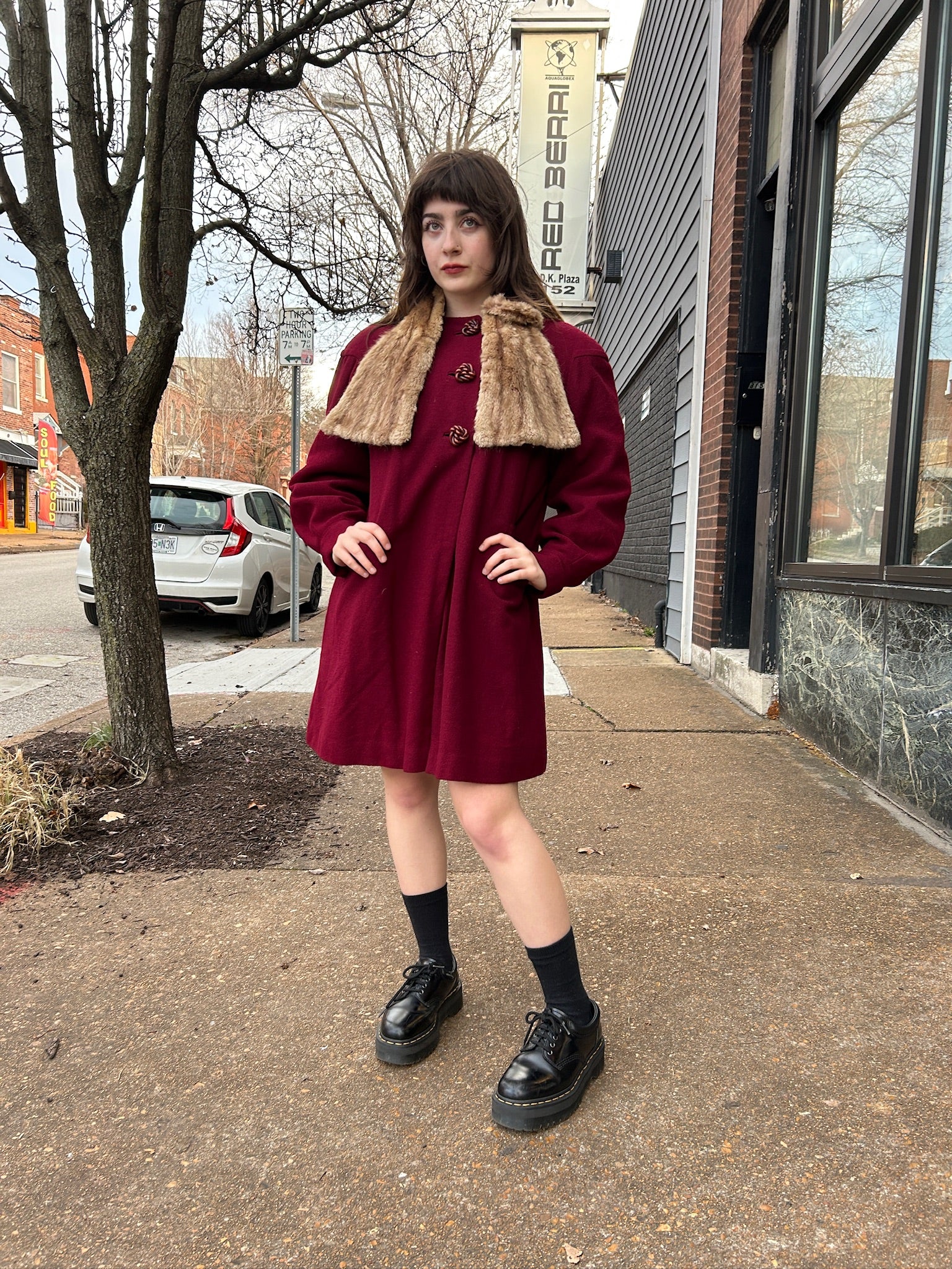 Deep Red Coat w/Fur Scarf