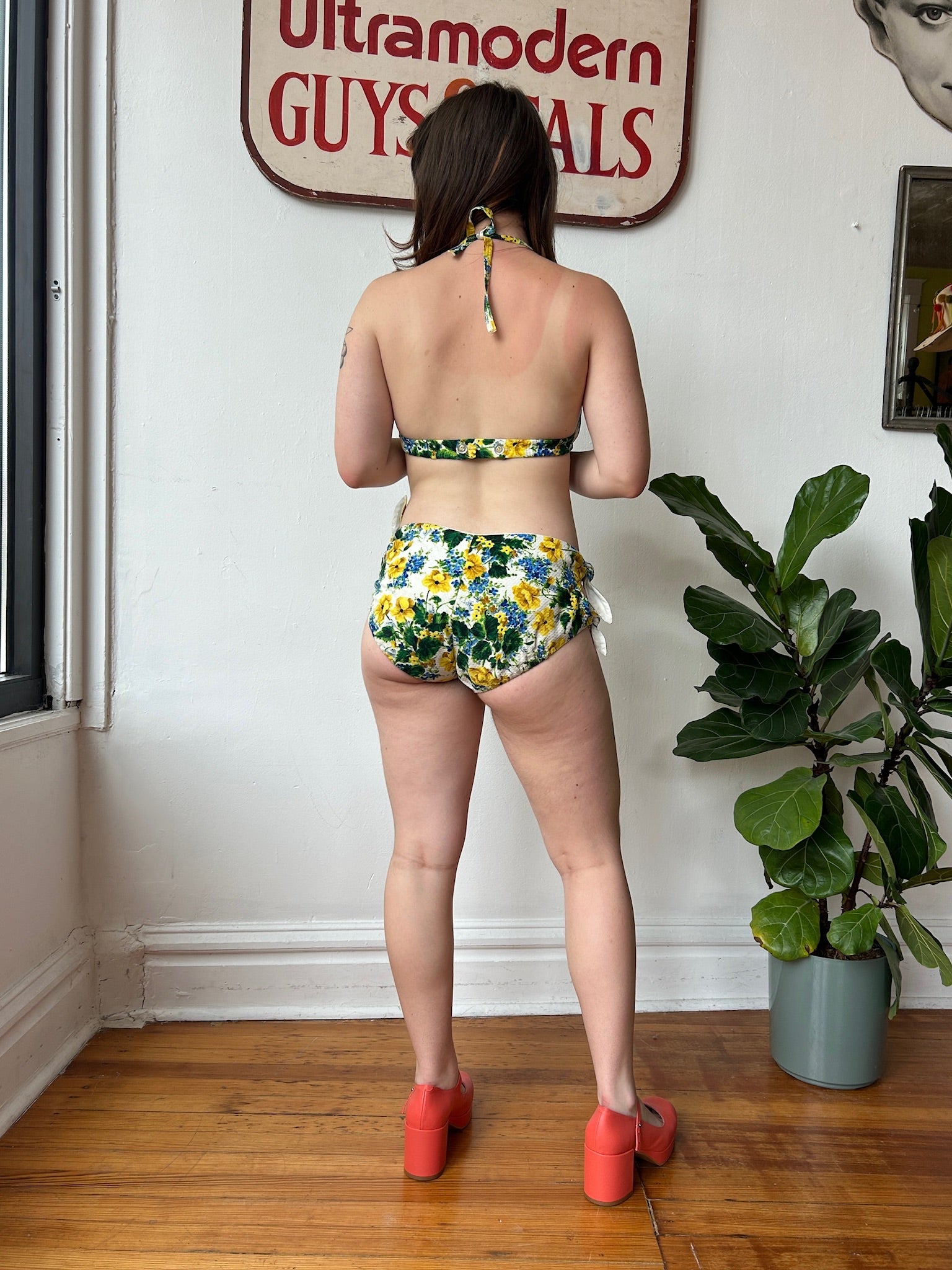 50’s Blue, Green, & Yellow Floral Bikini